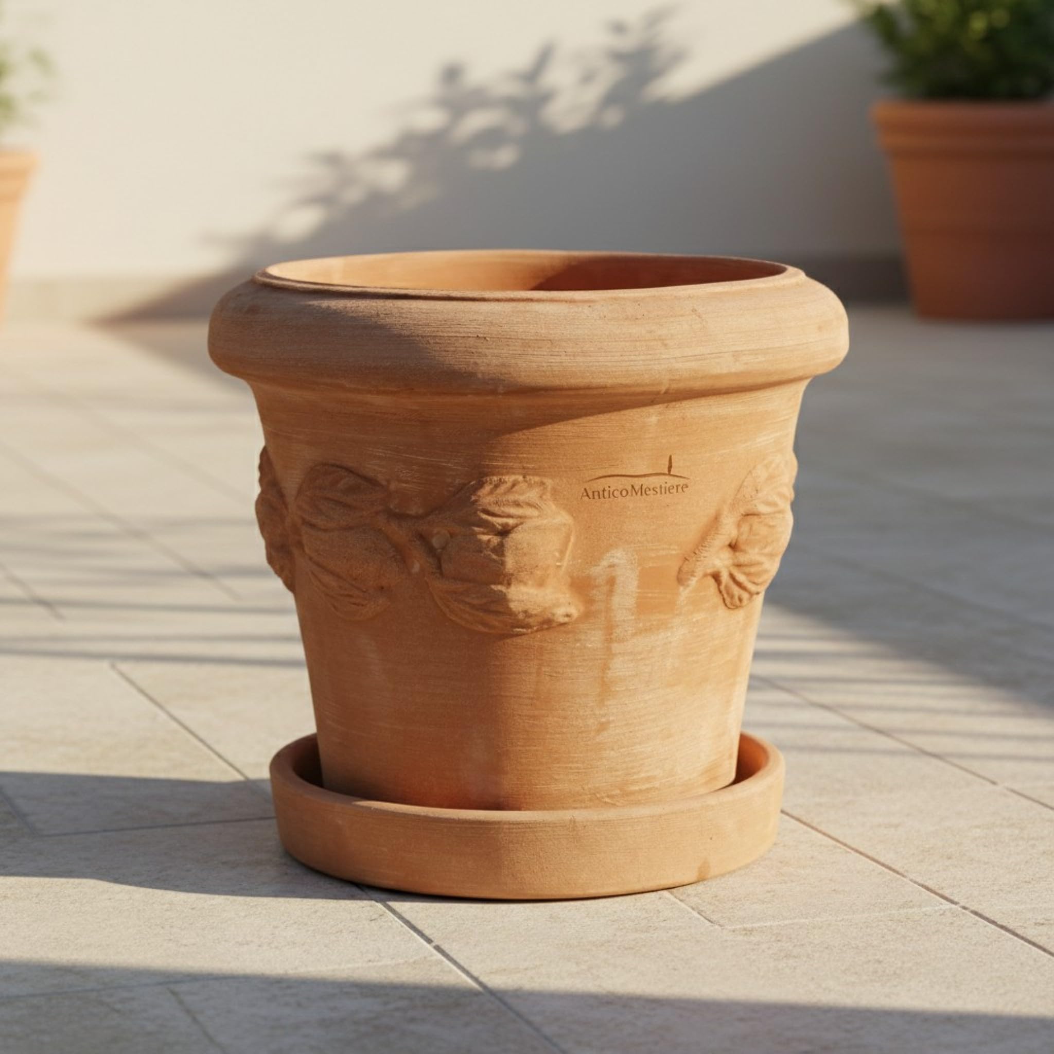 Pot de Fleurs en Terre Cuite | 25 cm | Motif Citron | Fabriqué en Italie | avec Soucoupe | Jardin | Maison | Décoration méditerranéenne(30cm)