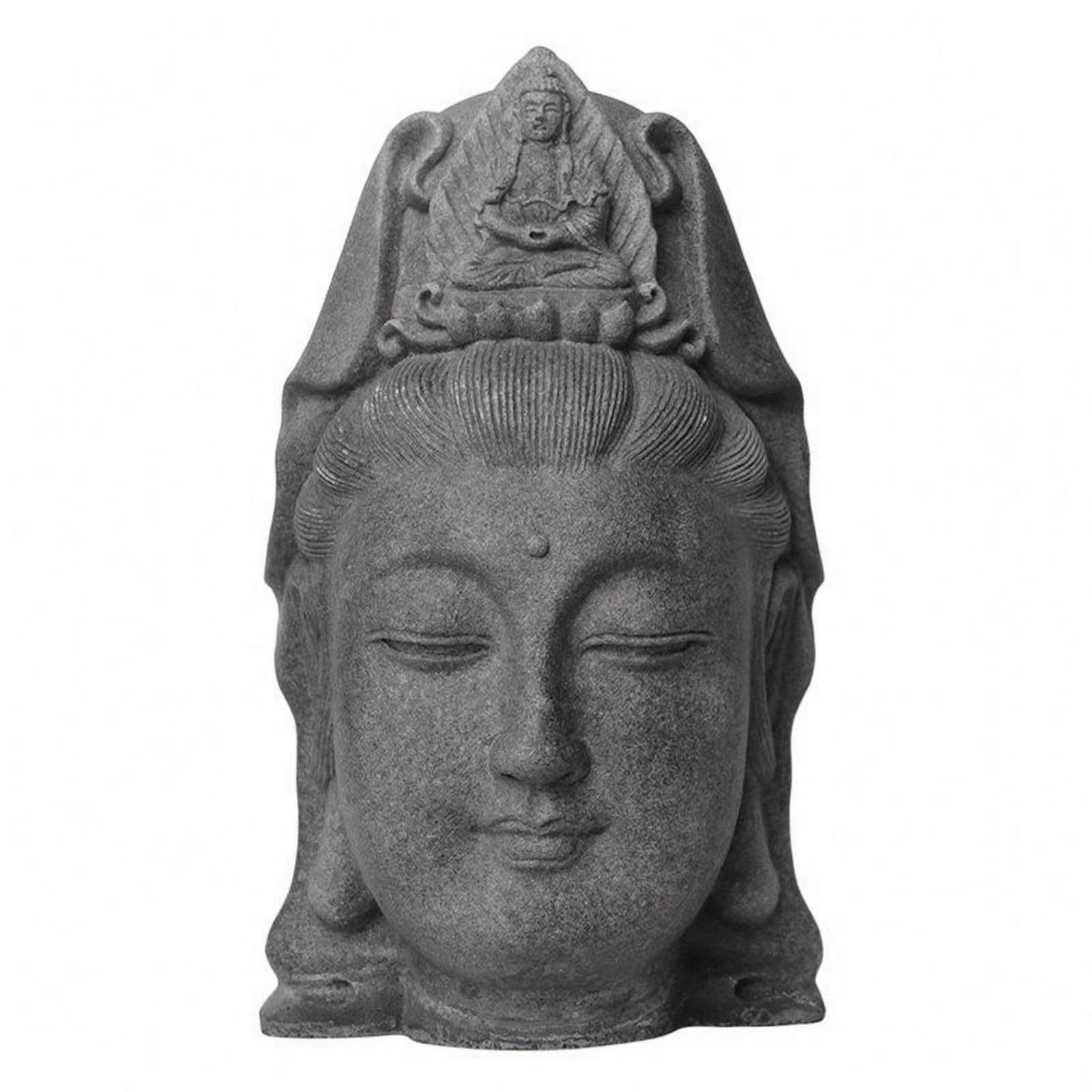 Escultura Budista Textura Piedra Escultura en Relieve Gris Figura Decorativa para Jardín, Patio, Buda C