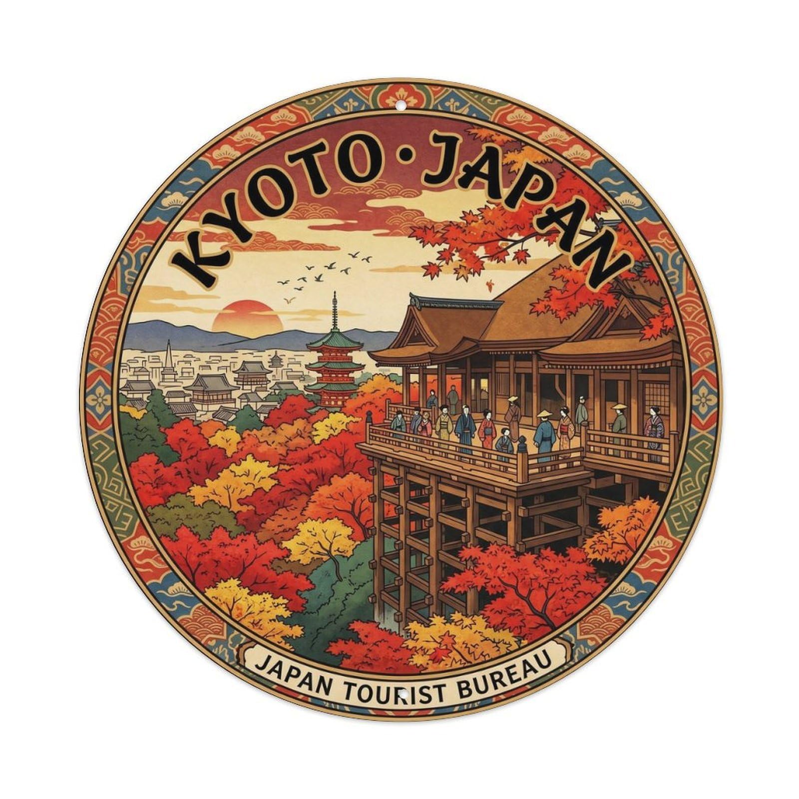 Kyoto Kiyomizudera Stage Autumn Maple City Boat Travel Metal Tin Sign