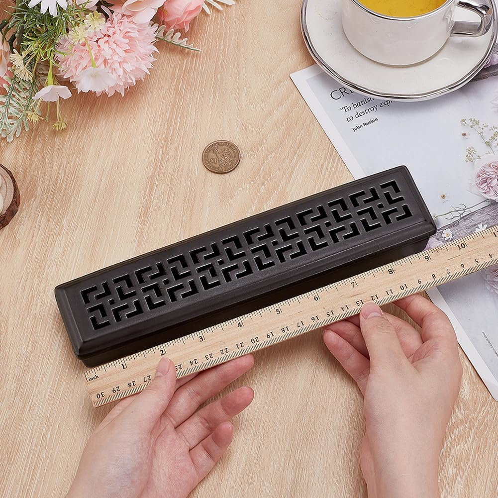 FINGERINSPIRE Incense Holder for Sticks 9.7x2.2x1.4 Inch Porcelain Incense Burner Holder Box Black Zen Home Office Decor Ash Catcher for Meditation Yoga Spa