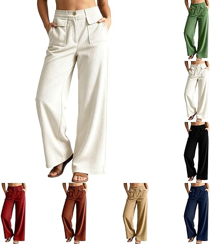 Corduroy Pants Women Wide Leg Mid Rise Casual Fall Winter Pants Loose Relaxed Fi