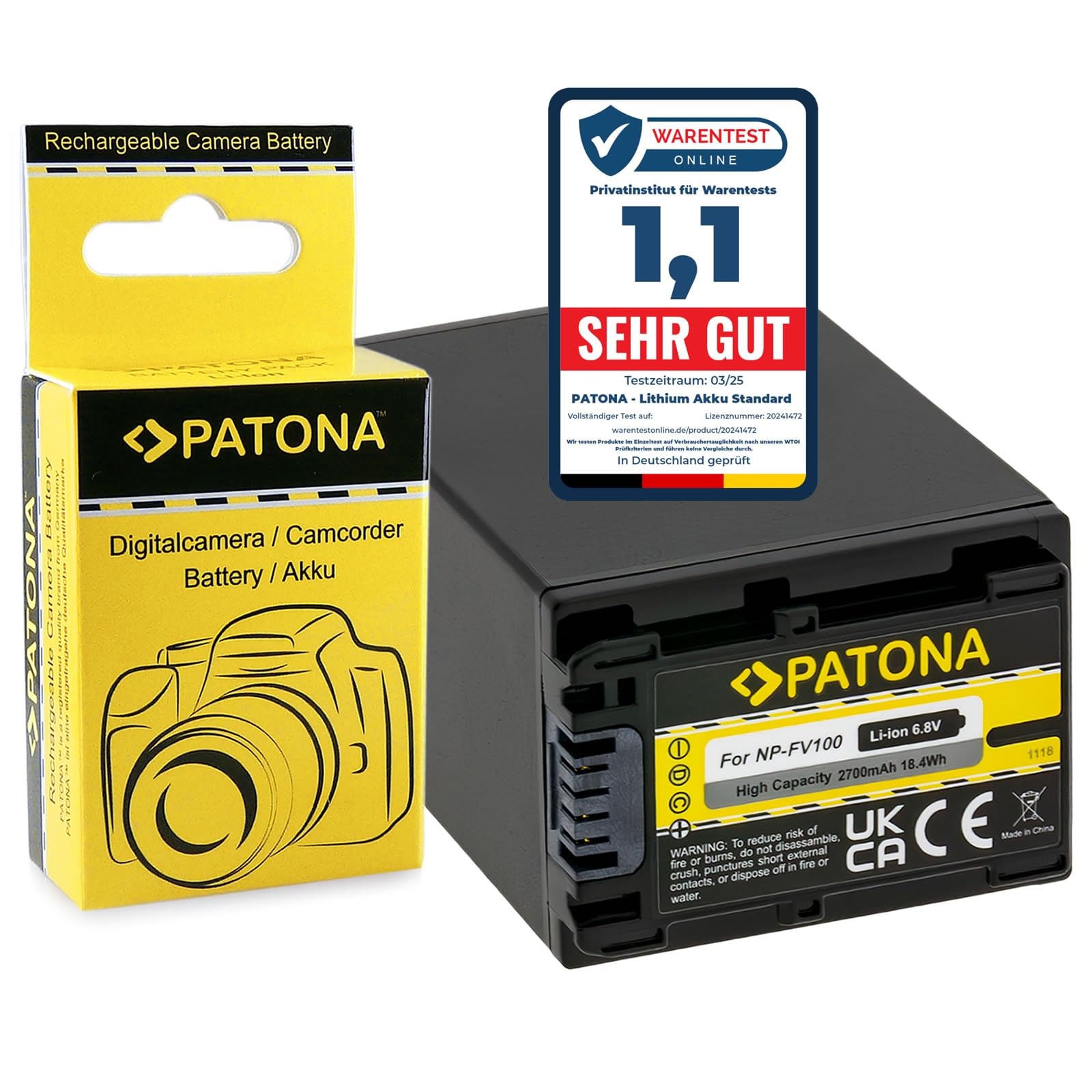 PATONA NP-FV100 Batterie pour Sony NP-FV90 NP-FV70 NP-FV50 NP-FV30 2700mA | Batterie pour HDR CX700 CX730E CX740VE CX300 CX550 PJ790 PJ760 FDR AX53 AX33 AX100 DCR SR68 SR300 SR100 SX44 SX83