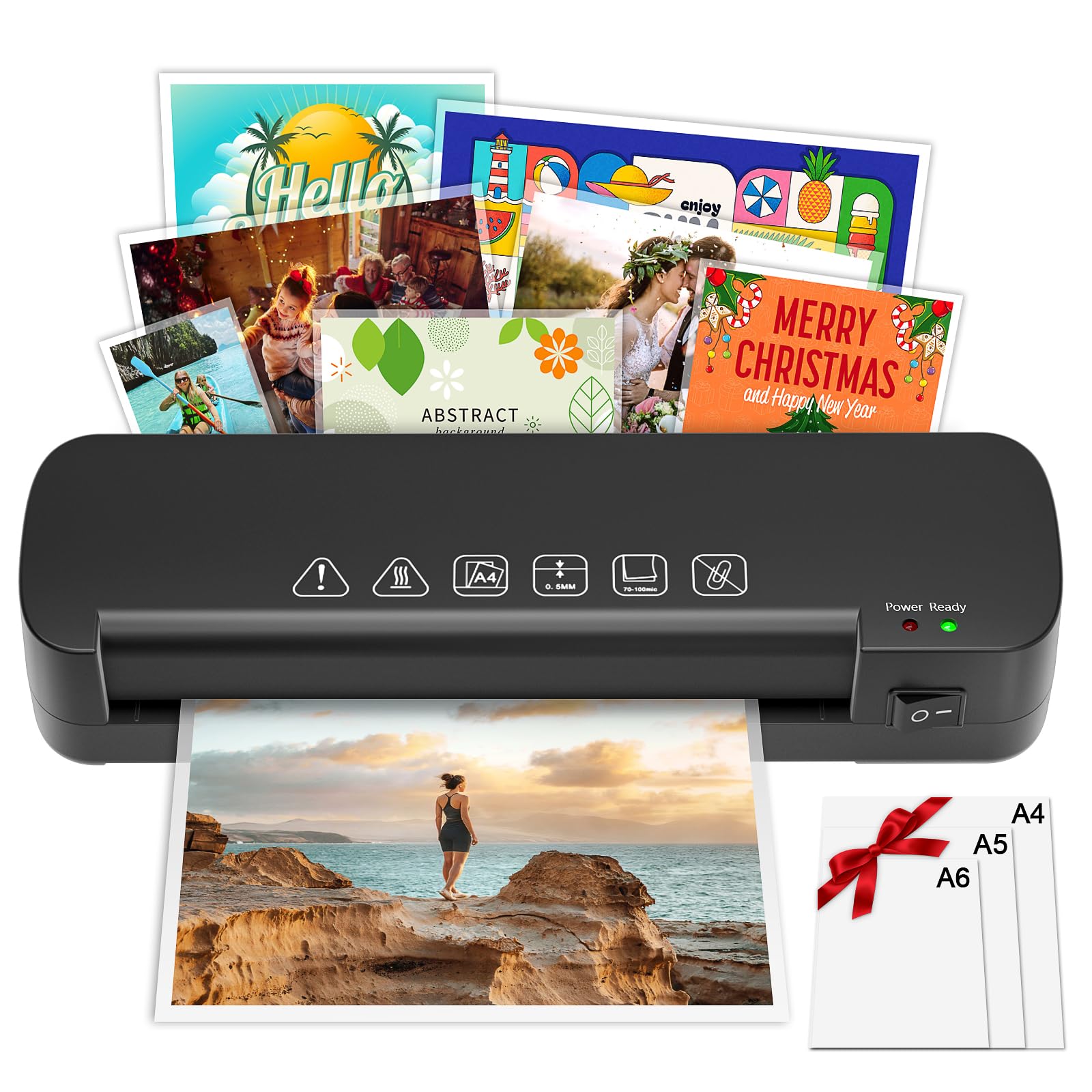 Laminator A4 Termiczna Maszyna do Laminowania na Gorąco z 15 Foliami Laminacyjnymi 70–100 Mikronów do Dokumentów A4 A5 A6, Zdjęć, Biura, Domu, Szkoły, Restauracji, Czarny
