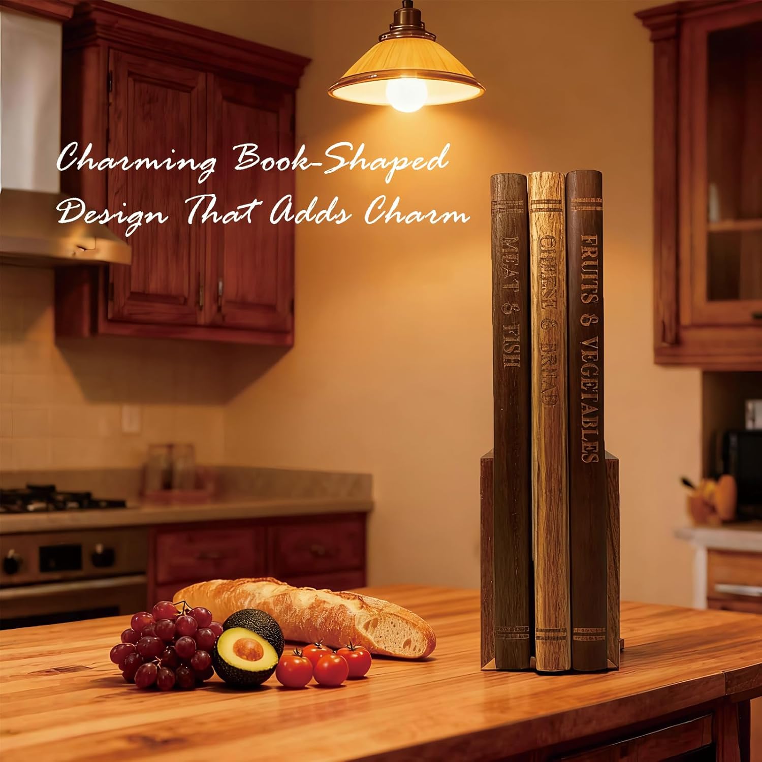 Book Cutting Board Set of 3 with Stand- Solid Wood Book-Shaped Chopping Boards, Library Style Cutting Board Collection for Kitchen& Charcuterie, Distinctive Present for Book Lovers