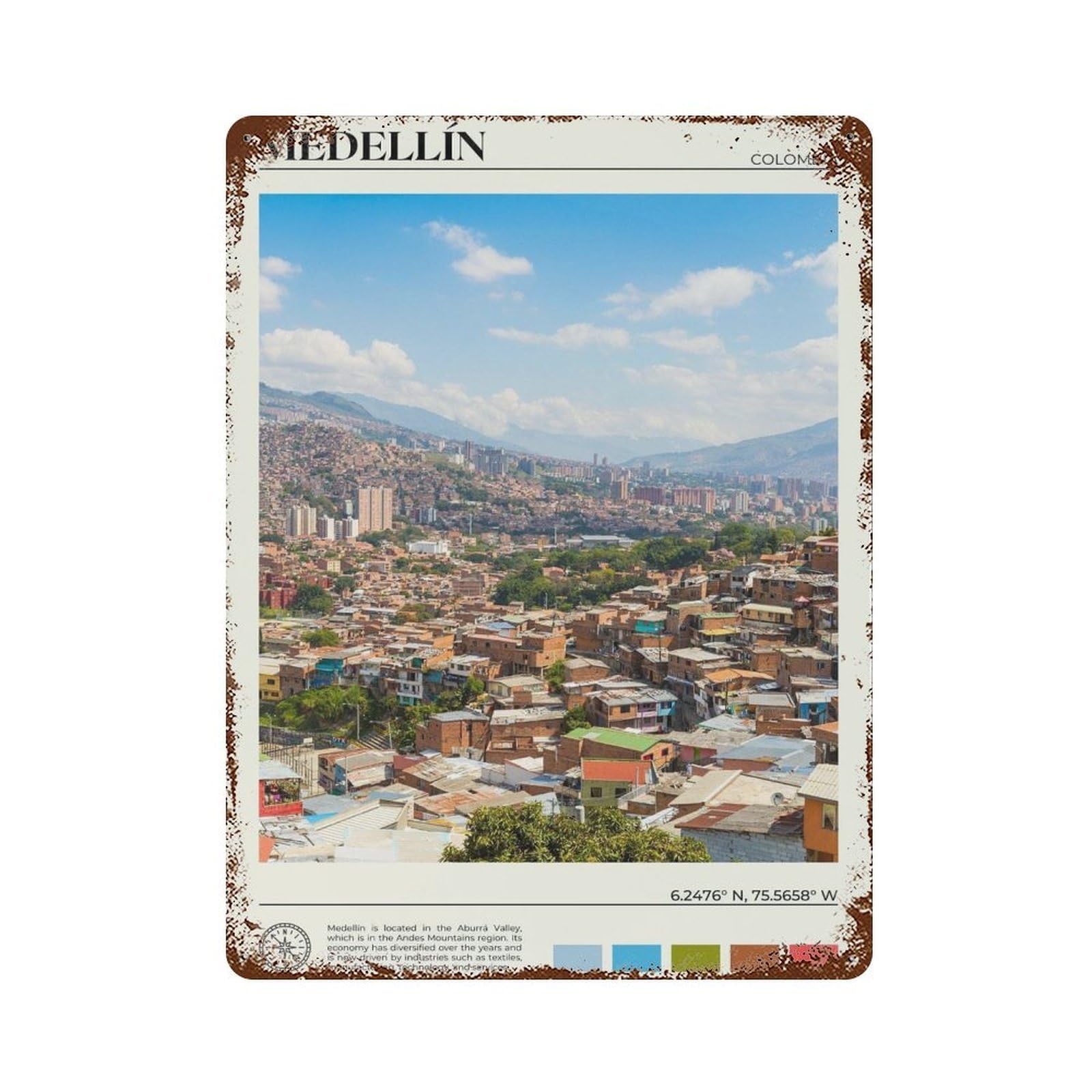 xiaoxiaoshen Real Photo Medellín Decor Colombia Wall Decor Art Metal Tin Poster Modern Home Decor Art Home Bar Shop Decorations Vintage Sign 40x30cm