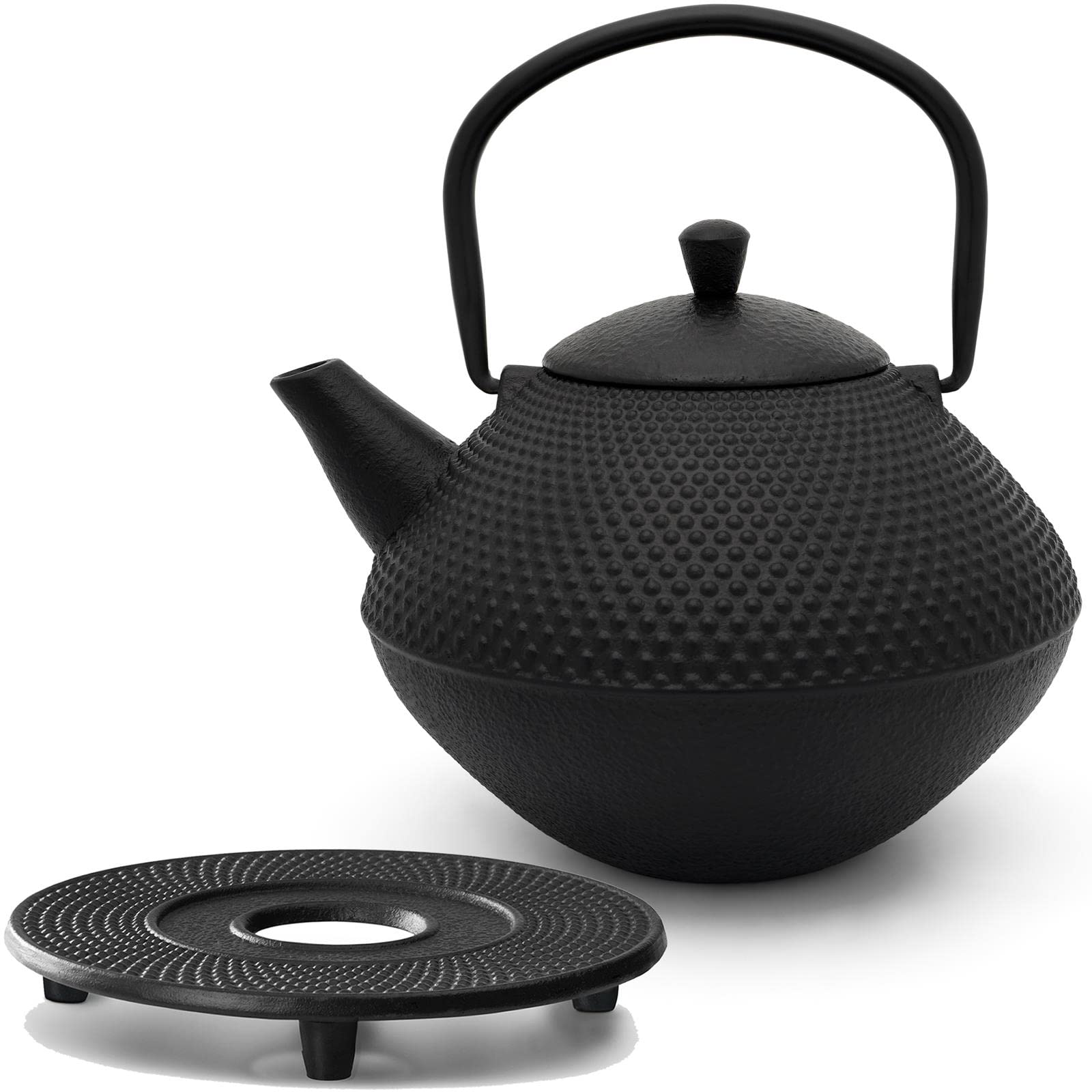 Bredemeijer Teekanne Set Gusseisen 1.0 Liter - mit Edelstahl Tee-Filter Sieb-Einsatz - Untersetzer - traditionelles 2-teiliges Teeset für losen Tee
