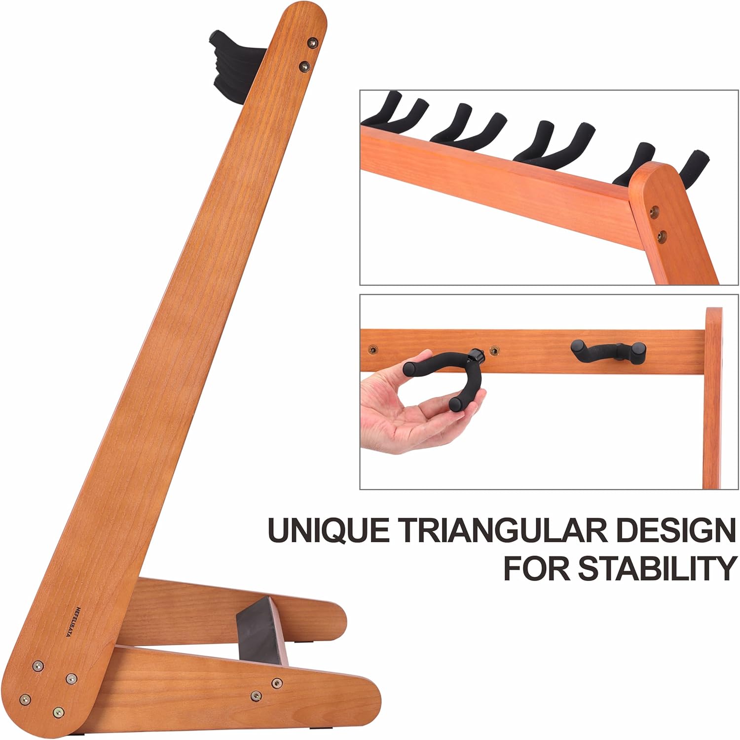 Nefelibata Multi-Purpose Guitar Stands 5 Wooden Guitar Rack Floor Stand for Guitars and Cases, Electric Guitars, Acoustic Guitars, Bass Guitars, Cellos - German Ash (Yellowish Brown)