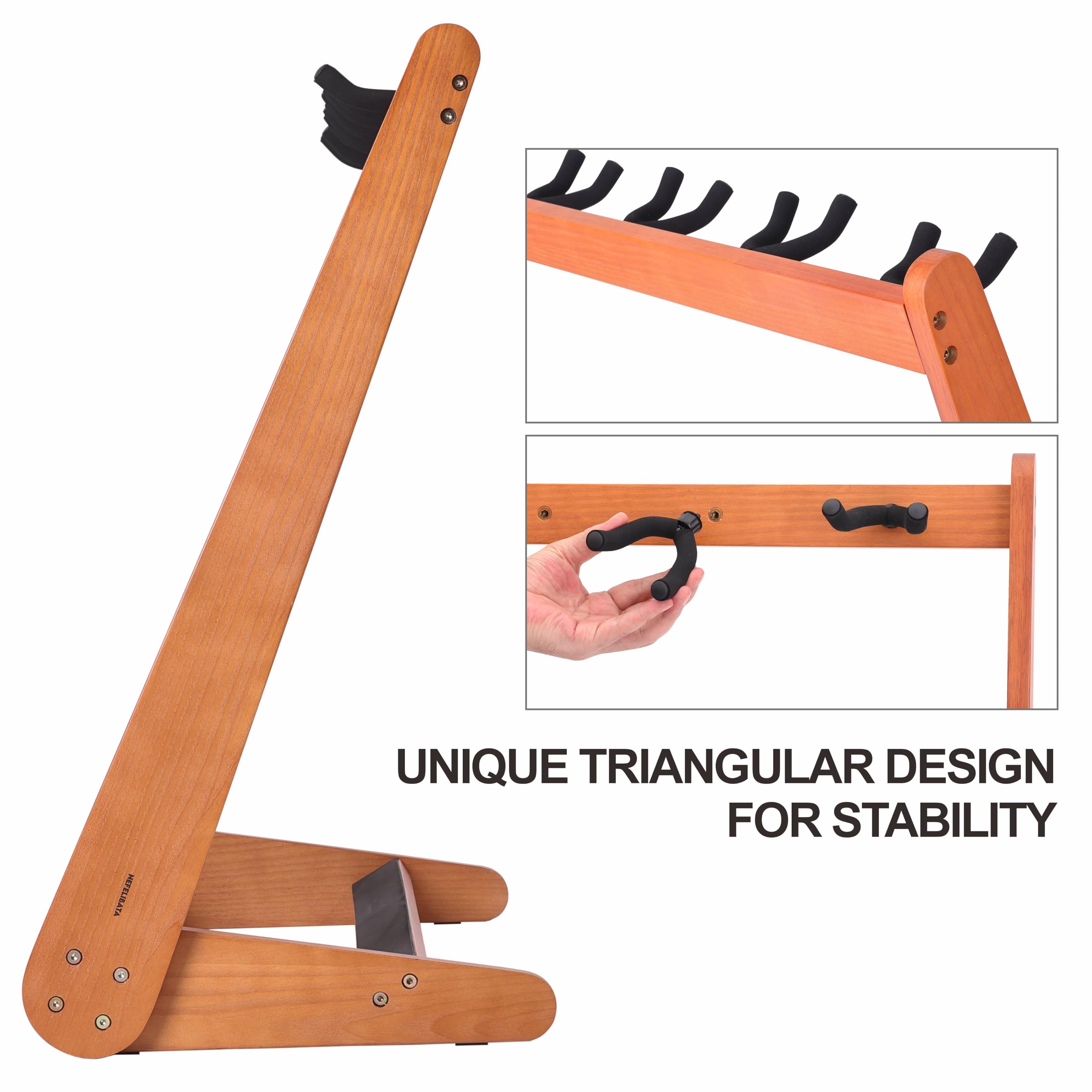 Nefelibata Soporte multiusos para guitarra, 5 soportes de madera para guitarras y estuches, guitarras eléctricas, acústicas, bajos, violonchelos, ceniza alemana (marrón amarillento)