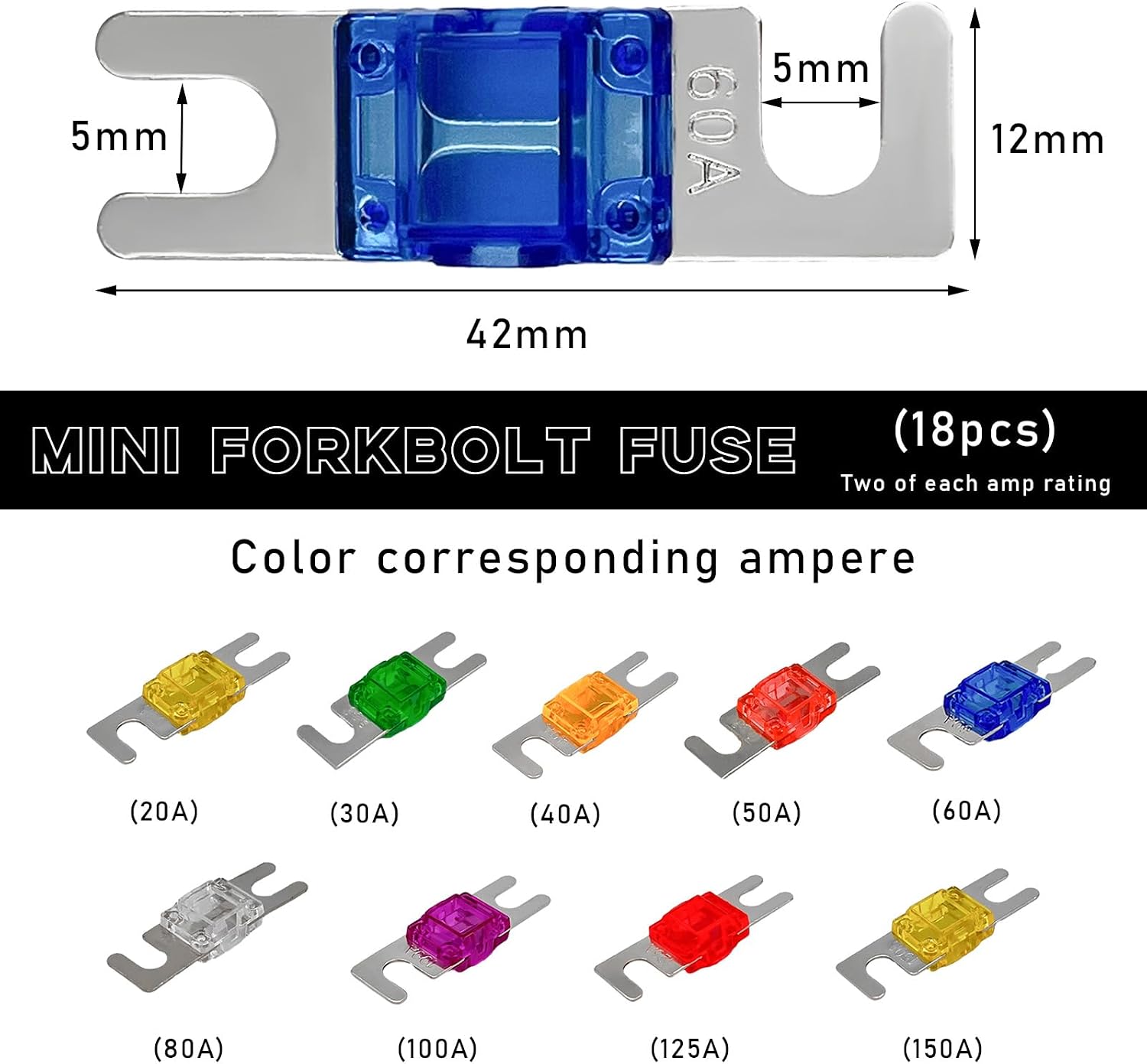 9 PCS Mini ANL Fuse for Car, Multipack Plated ANL Blade Fuse Set, 20A 30A 40A 50A 60A 80A 100A 125A 150A Fuse Replacement for Automotive Marine Audio Video Electronic System (18 PCS)
