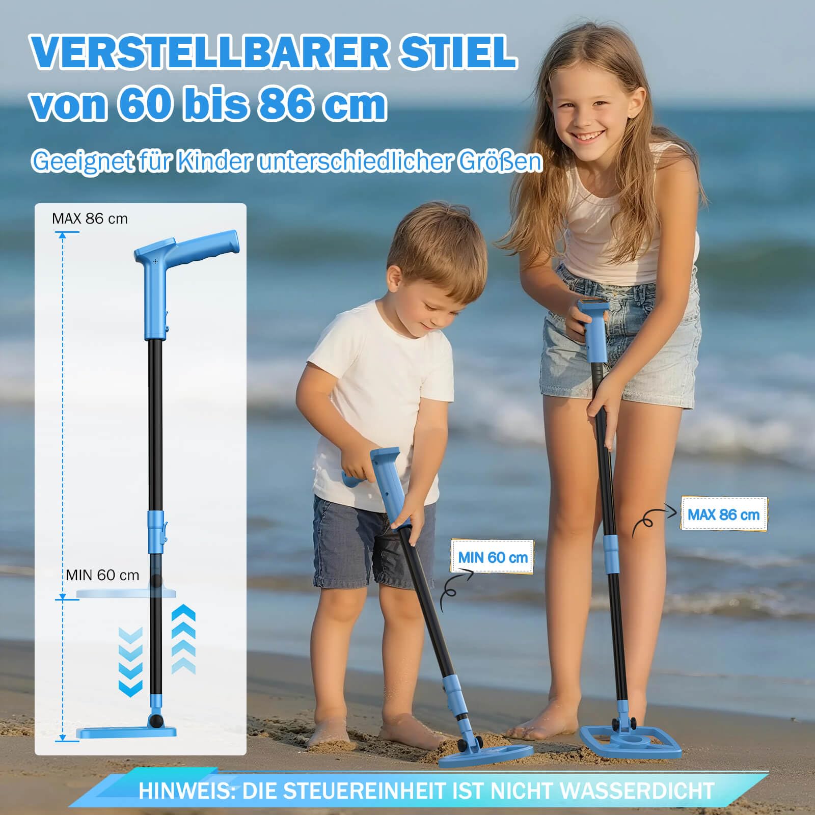Metalldetektor Kinder Set mit Rucksack, Schaufel & Harke | Leichter Verstellbarer Detektor für 8–12 Jahre | IP67 wasserdichte Suchspule, 10 cm Tiefe | Outdoor Schatzsuche Lern- & Spielzeug Geschenk