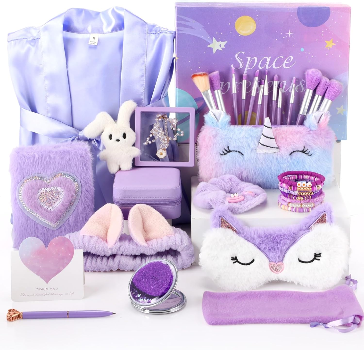 Eurzom 16 Pcs Teen Girl Gifts Trendy Stuff Birthday Gift for Teen Girls Age 12-16 Years Old Robe Furry Makeup Bag Notebook Bracelets Set with Present Box for Daughter Niece Sister Christmas