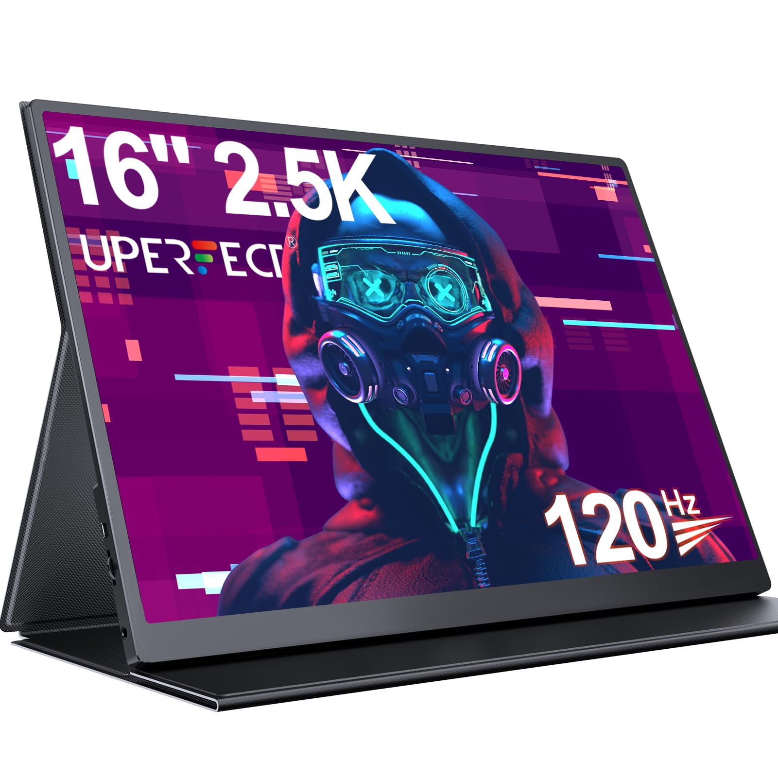 120Hz 2.5K Portable Monitor 16" 2560x1600 QHD Gaming Monitor 16:10, 500 Nits, 1200:1, Portable Screen w/VESA & Cover for Laptop, HDR FreeSync Eye Care External Second Screen for PC/Phone
