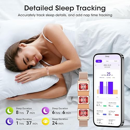 Miniatura 3 de Pulsera inteligente para mujer con 2 bandas, rastreador de salud física, frecuencia cardíaca 247oxígeno en sangreHRVmonitor de sueño, pulsera de