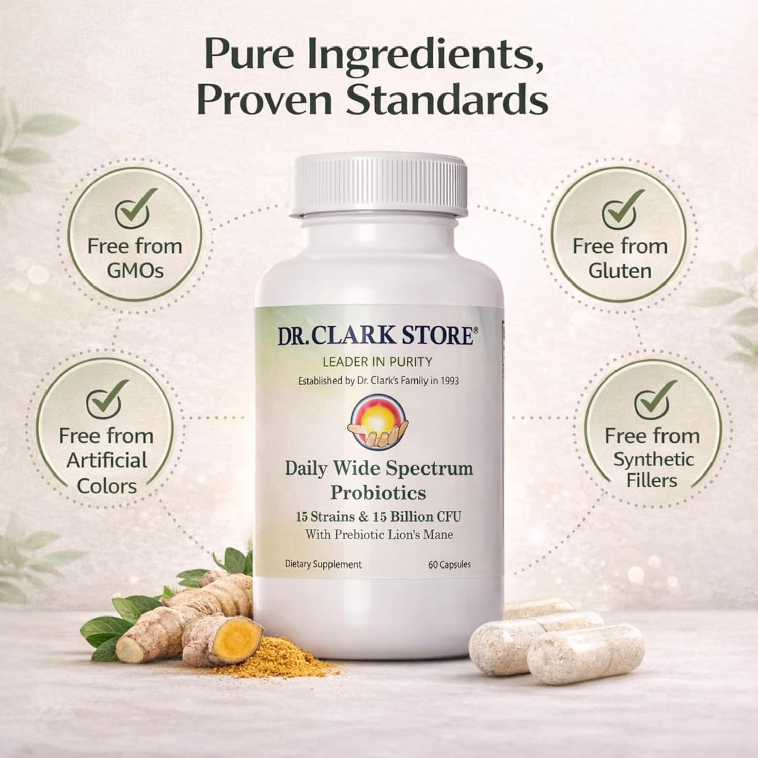 Dr Clark Store Daily Probiotics Deliver 15 Billion CFU, 60 Capsules, 30 Day Supply to Quickly Support Your Digestive System Balance, Maximize Nutrient Absorption, and Optimize Daily Gut Comfort