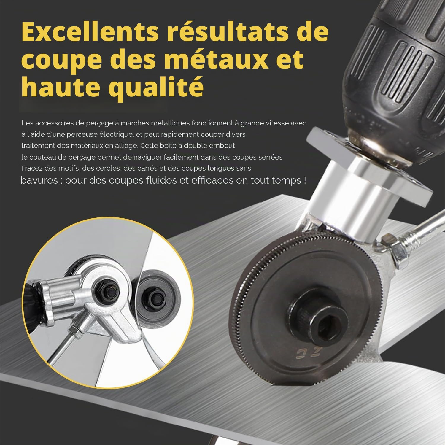 Grignoteuse de Tôle, Coupeur Plaque avec Adaptateur, Coupeur de plaque de perceuse électrique, Coupe Plaque de Perceuse Électrique pour Couper de Fer Acier Cuivre Aluminium