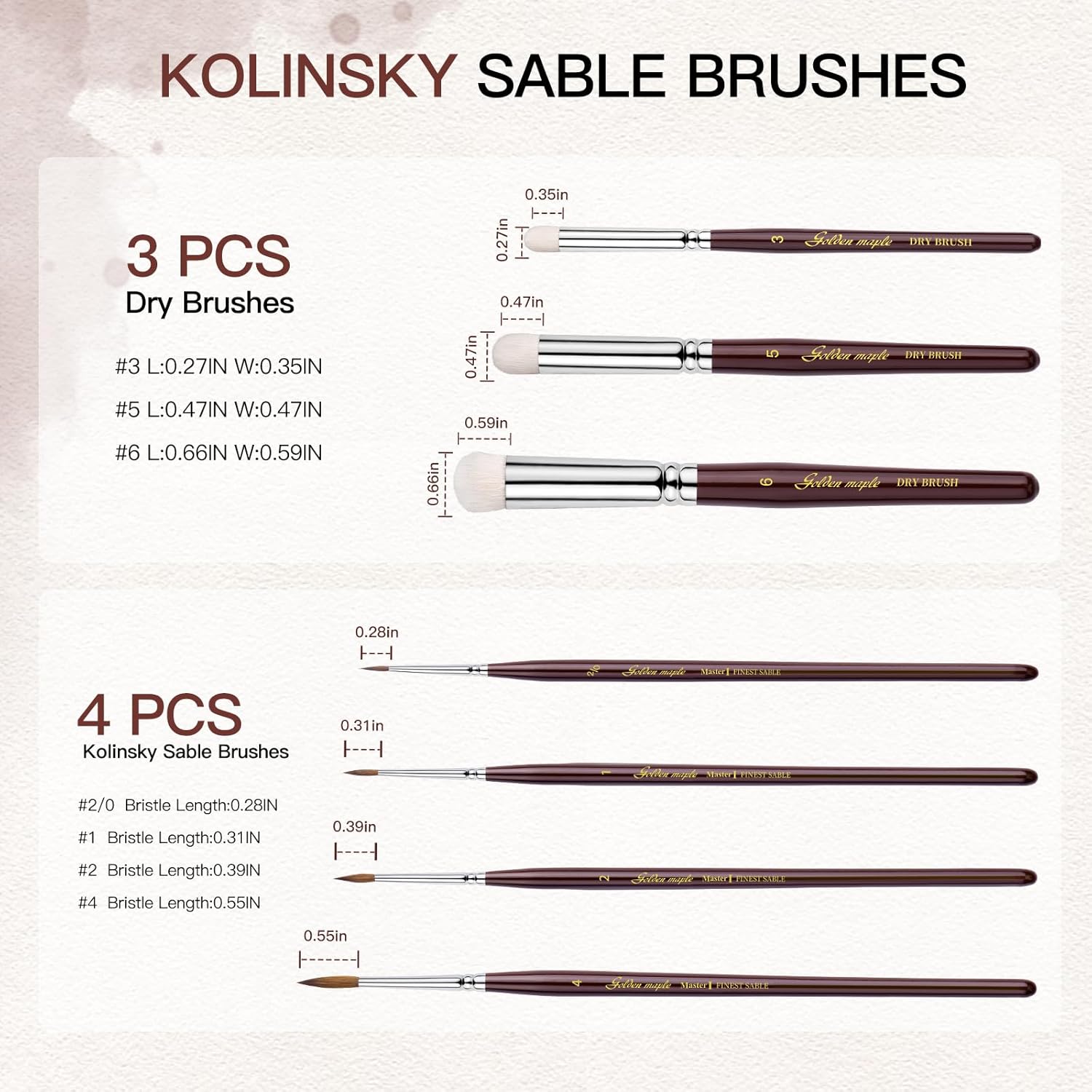 Kolinsky Sable Miniature Brushes Drybrushes for Miniature Set 7 pcs Paint Brushes for Miniature Oil Acrylics Model Paint Brushes #3, 5, 6