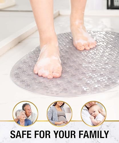 Miniatura 5 de HITSLAM Tapete ovalado antideslizante para bañera de 27 x 15 pulgadas, tapete de ducha de burbujas para baño, lavable a máquina con ventosas y