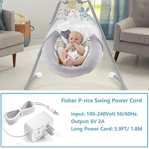 Miniatura 5 de VHBW Fisher Price - Cable adaptador de columpio de 6 V para Fisher Price Ingenuity Cradle Swing, Rainforest Cradle Swing, Butterfly Ocean Wonders