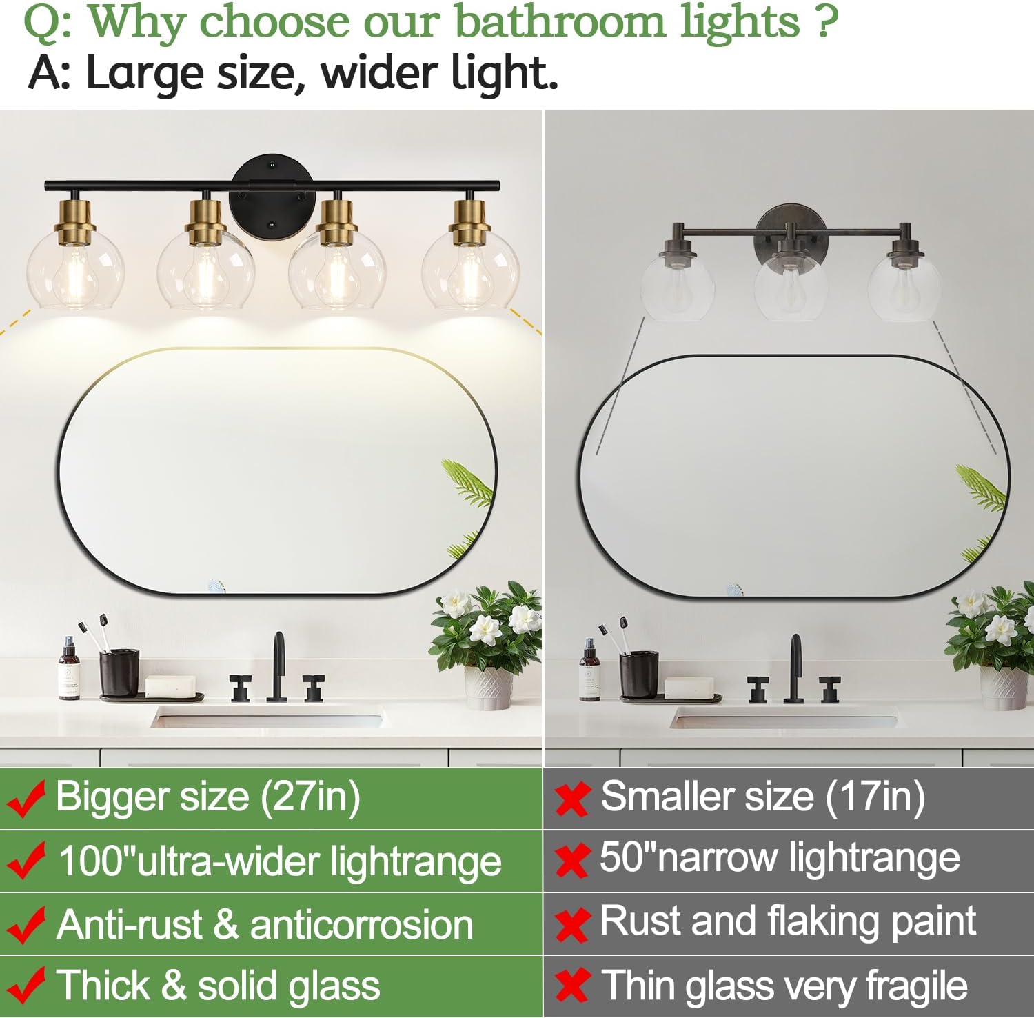 indoi 4-light bathroom light fixtures, black and gold bathroom lights over mirror with clear glass globe shade, vanity lights for bathroom kitchen living room hallway cabinet bedroom porch black and gold 4-light