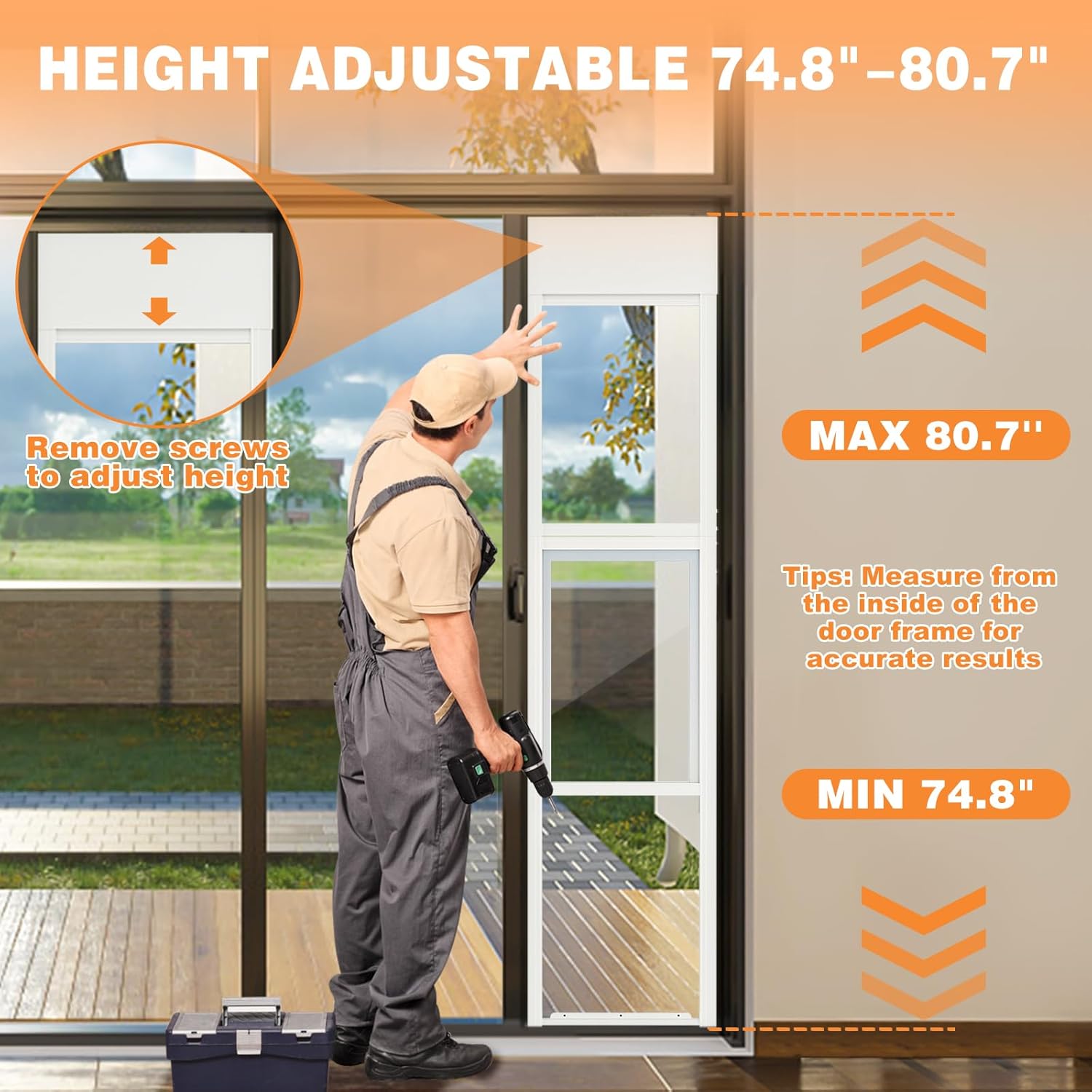 Dog Door for Sliding Glass Doors, 74.8"–79.9" Height Adjustable, Two-Piece Design Pet Door with Lock, Easy Insert-Install, No-Drill Needed, Ideal for Apartments, Rentals, Balconies & Patios