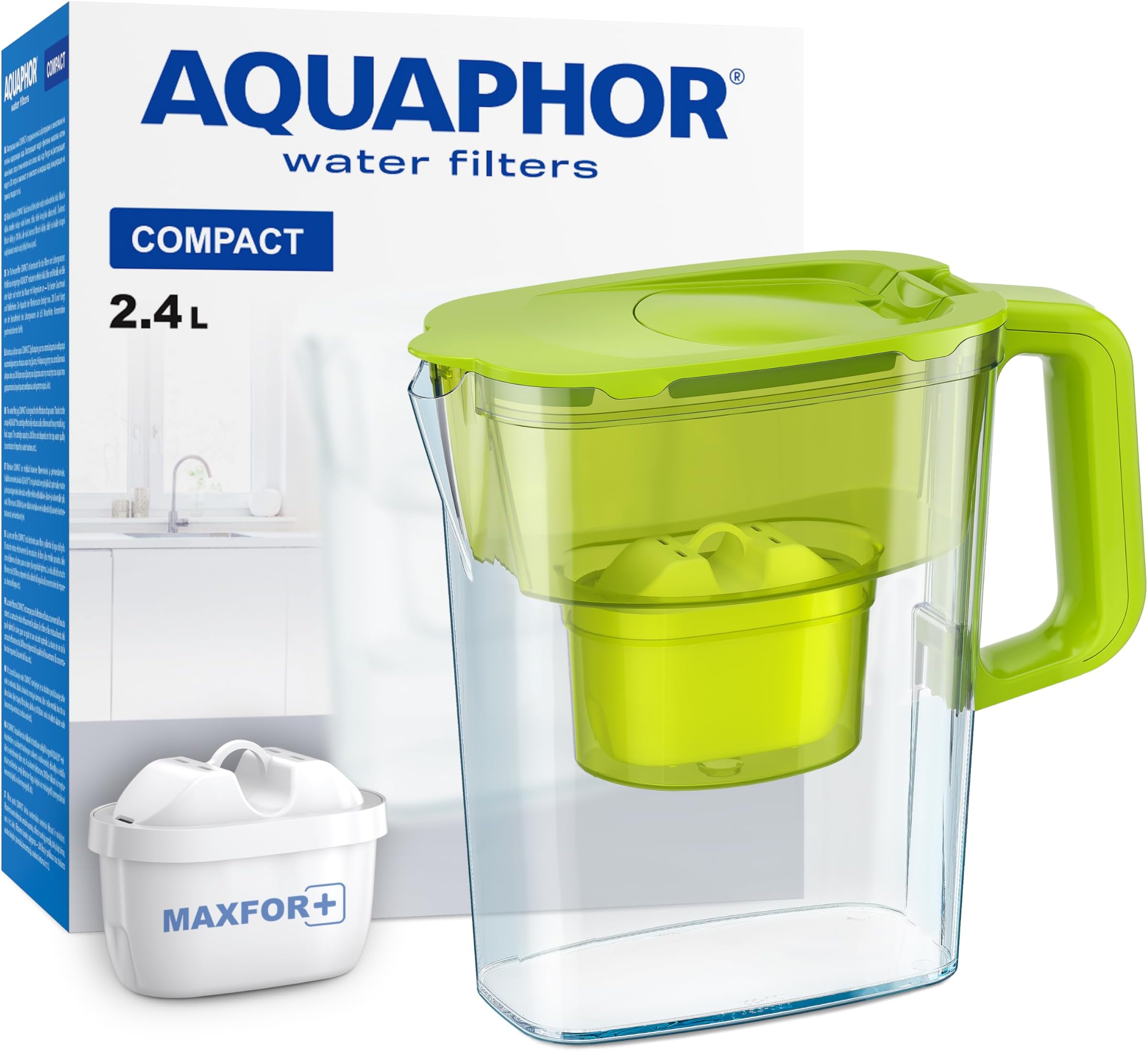 AQUAPHOR Water Filter Jug Compact with 1 X Maxfor+ Filter - 2.4L Capacity - Light Green