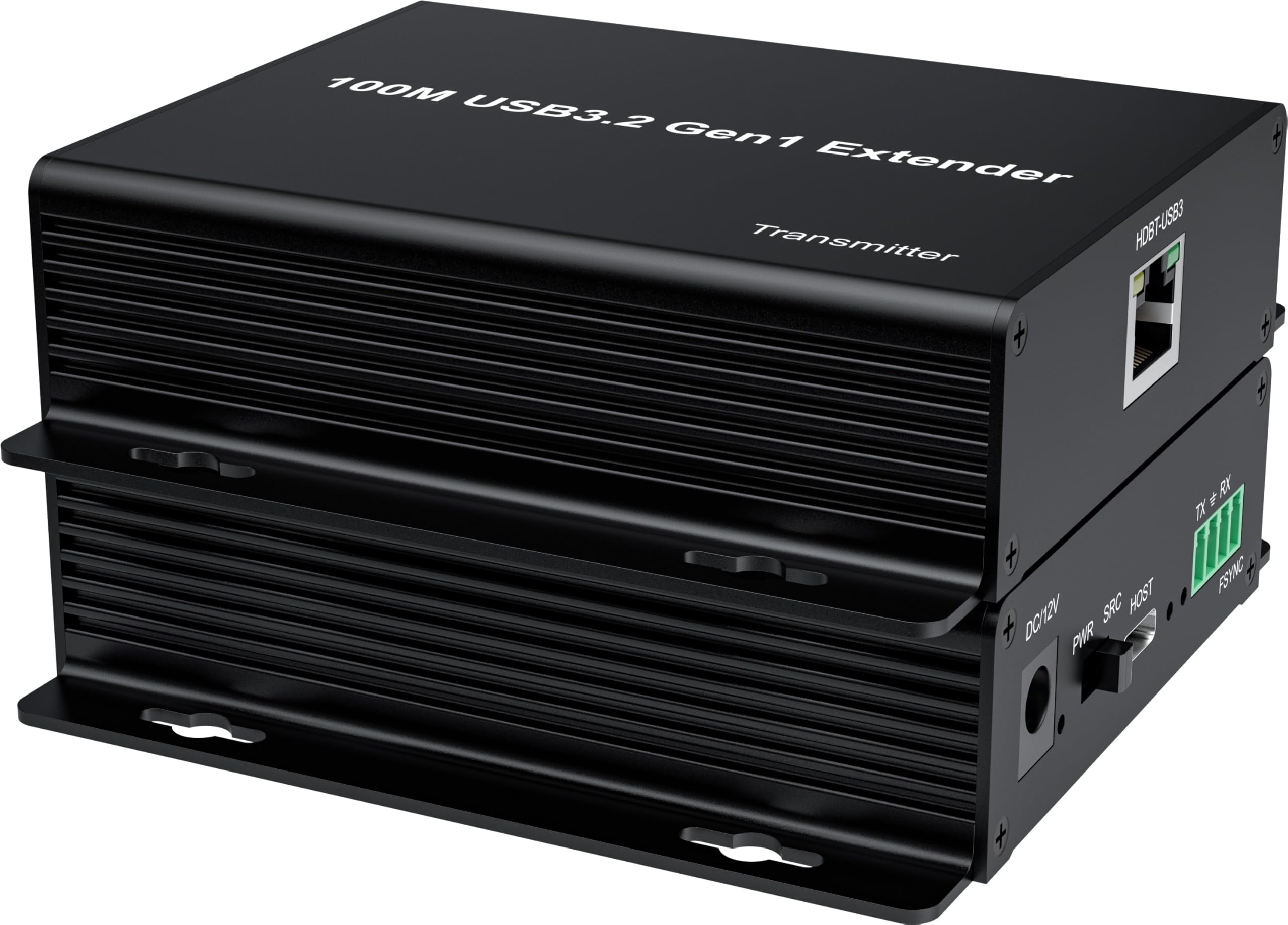 PremiumCord Extender USB 3.2 a 4 Porte su Cat5E/Cat6/Cat6A fino a 100 m, 5 Gbps, RJ45, Ethernet, Custodia In Metallo, Nero