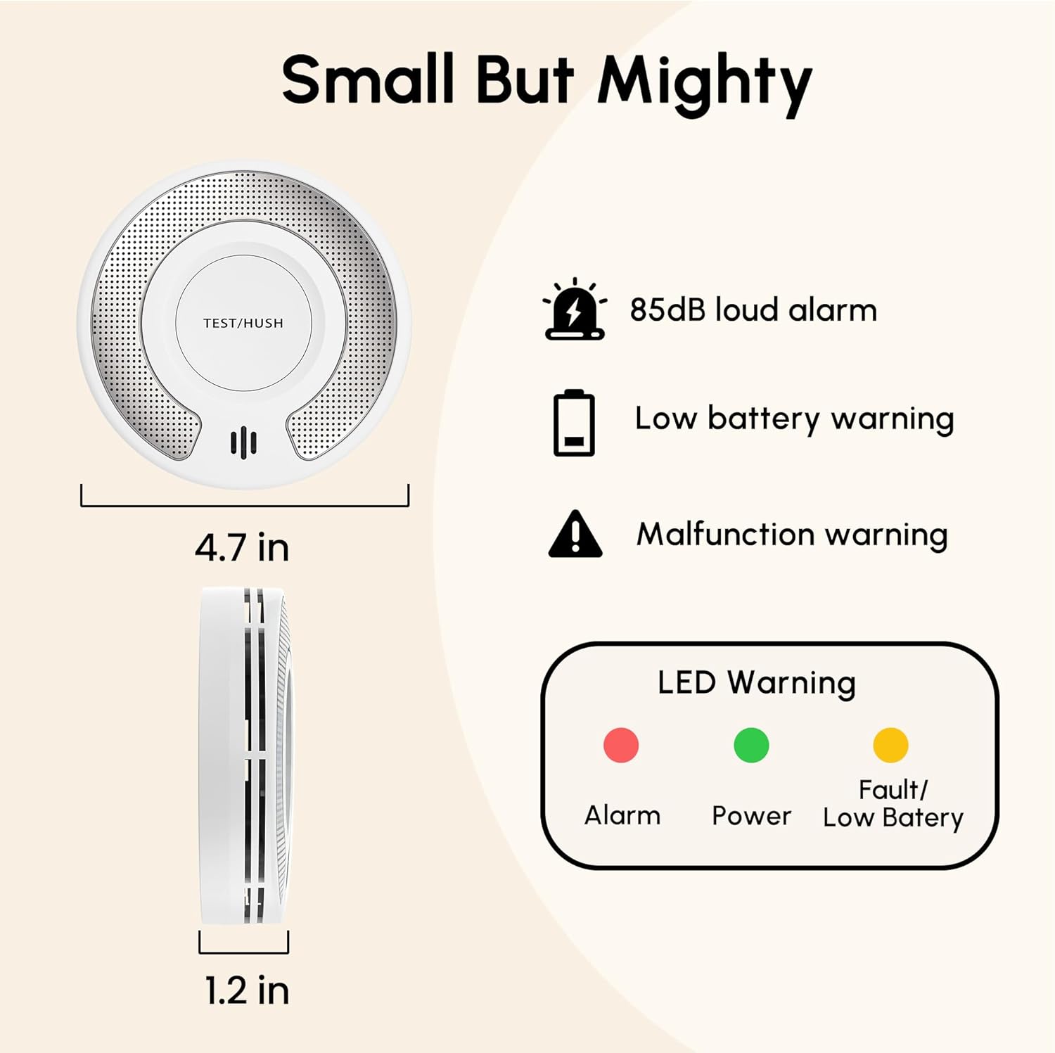 Smoke Detector Carbon Monoxide Detector Combo, 10-Year Battery Smoke Alarm CO Detector with Large Test/Silence Button, Adhesive or Screw Installation, 2-Pack