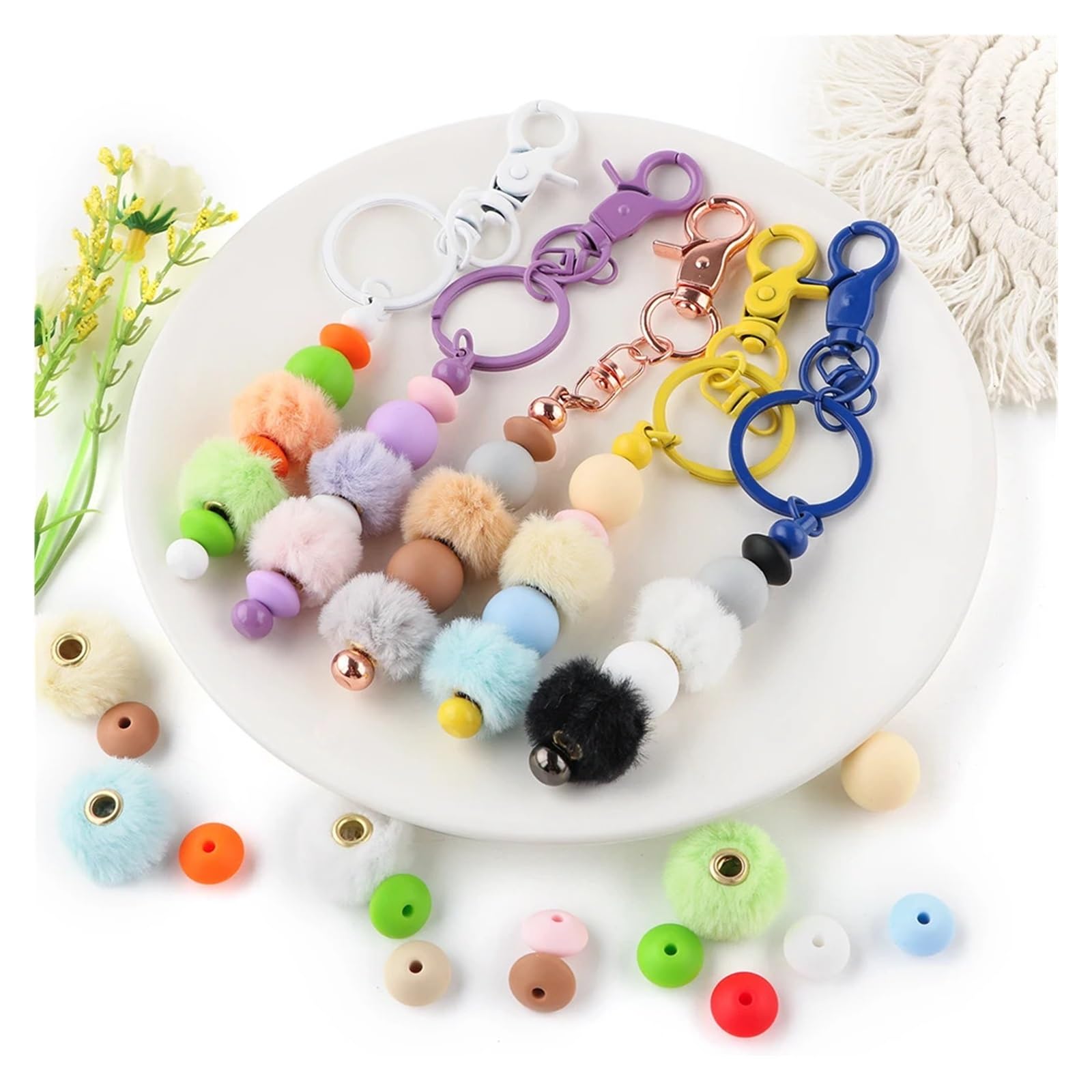 Pom Pom Perlen 57 teile/beutel Plüsch Fell Bedeckt Ball Perlen Runde Linsen Sets DIY Pompom Ohrringe Armband Halskette for Schmuck Machen(Set 2)