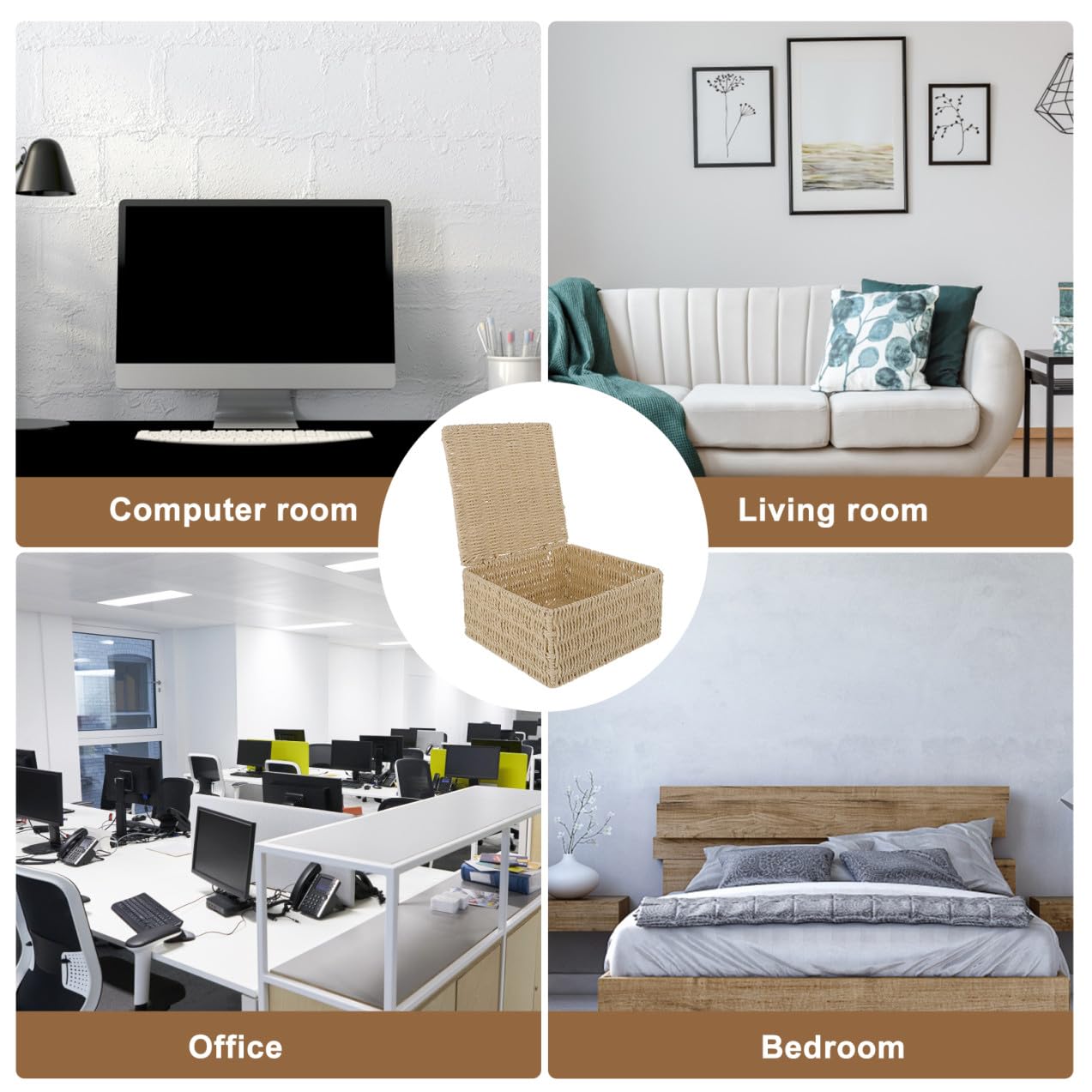 Sosoport Cesta de Almacenamiento Creativa Hogar Gran Capacidad Hecha de Cuerda de Papel y Hierro Diseño Simple Adecuada para Organizar Ropa, Juguetes y Material de Lectura