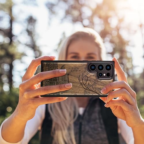 Miniatura 5 de Carveit Funda de madera para Galaxy S22 Ultra 2022 madera natural y TPU suave negro a prueba de golpes, funda de madera única compatible con Samsung