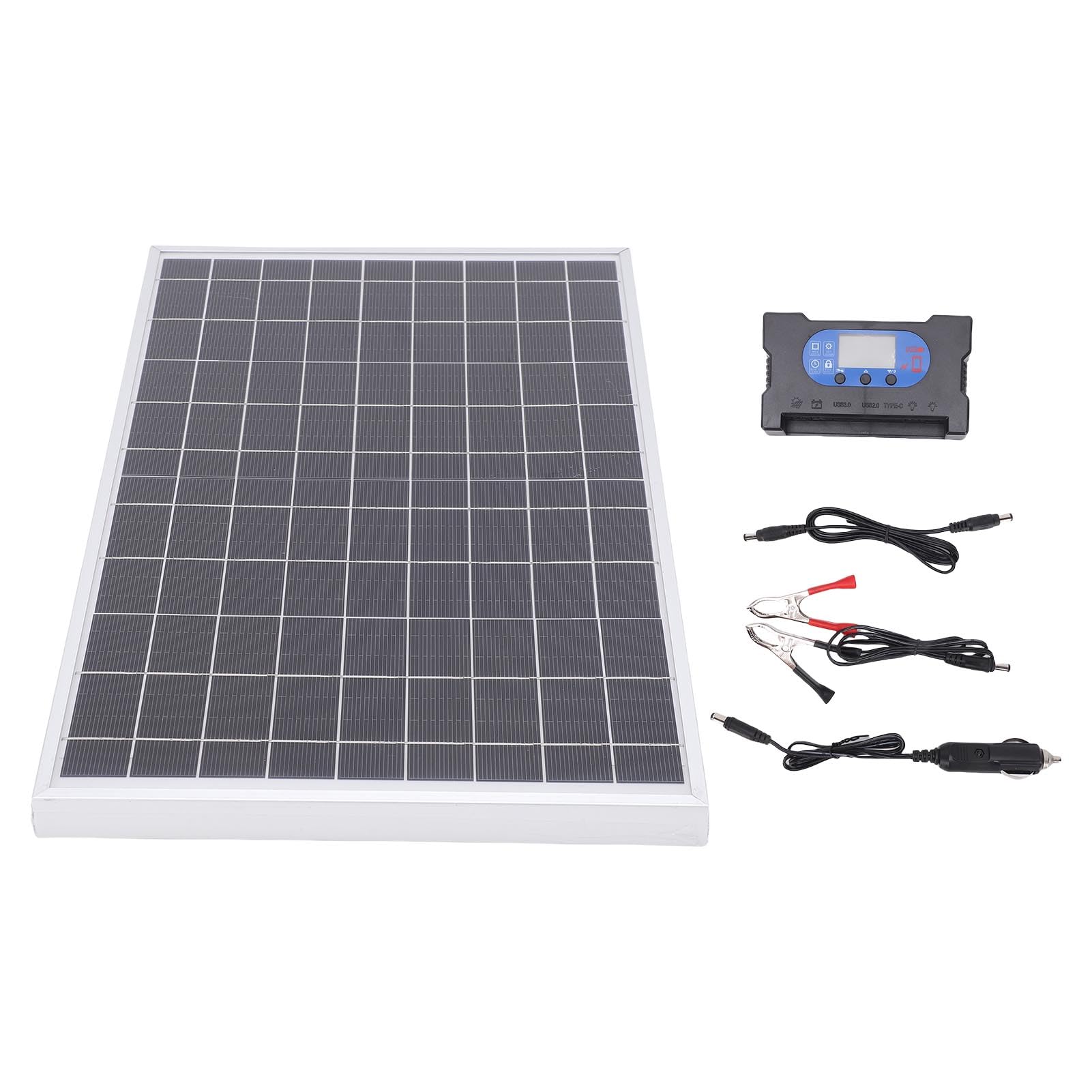 Fockety Kit Pannello Solare 10W con Controller 100A, Caricabatterie Solare | Controller solare a ricarica rapida, mantenitore batteria per auto, per , barca, campeggio, escursionismo, alimentazione di