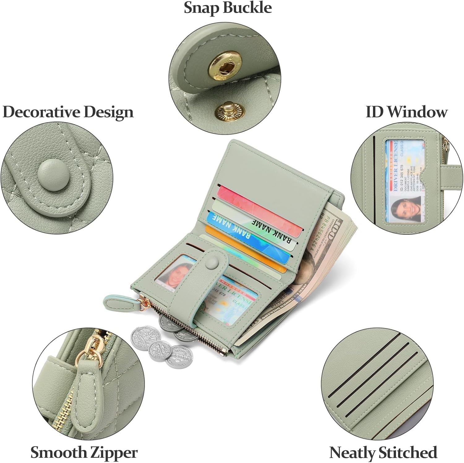 GAEKEAO Small Wallet for Women Slim Bifold Leather RFID Blocking Credit Card Holder Wallets Zipper Pocket Coin Purse with ID Window - Image 5