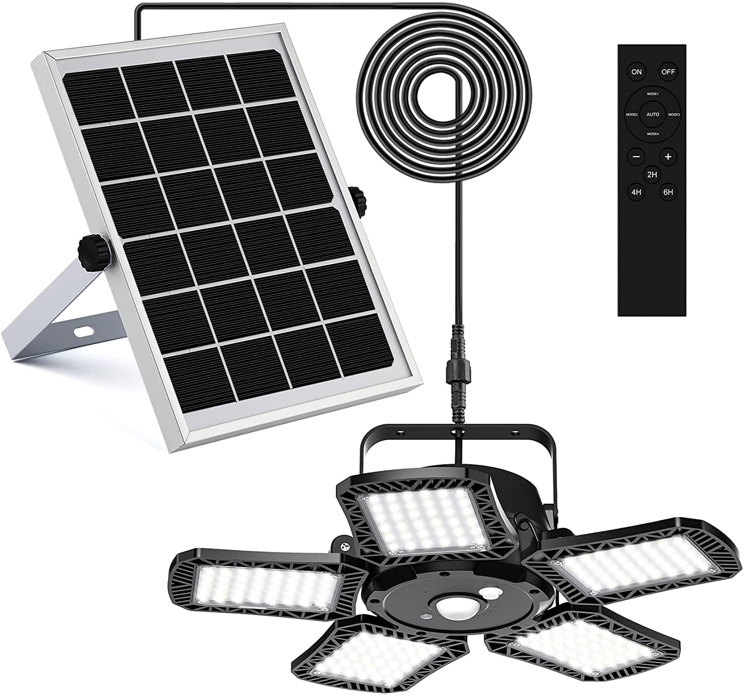 TobeapeŽ Solar Pendant Light, Upgrade 1200LM 160LED 5-Leafs Solar Shed Light, 120°Adjustable Solar Motion Sensor Light with Remote & 5 Lighting Modes for Gazebo,Garage,Barn,Home Yard