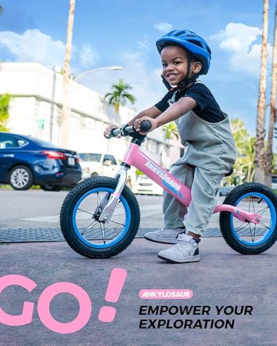 Miniatura 7 de Ankylosour - Bicicleta deportiva de equilibrio de 12 pulgadas para 2.5 a 5 años, marco de aluminio ultraligero de 7.2 libras, neumáticos inflables