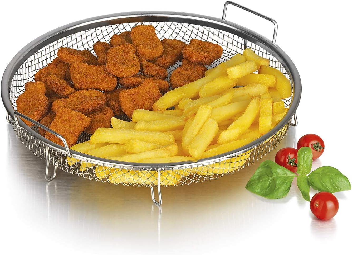 GOURMETmaxx 02231 Grill Basket Hot Air Round Stainless Steel for Oven