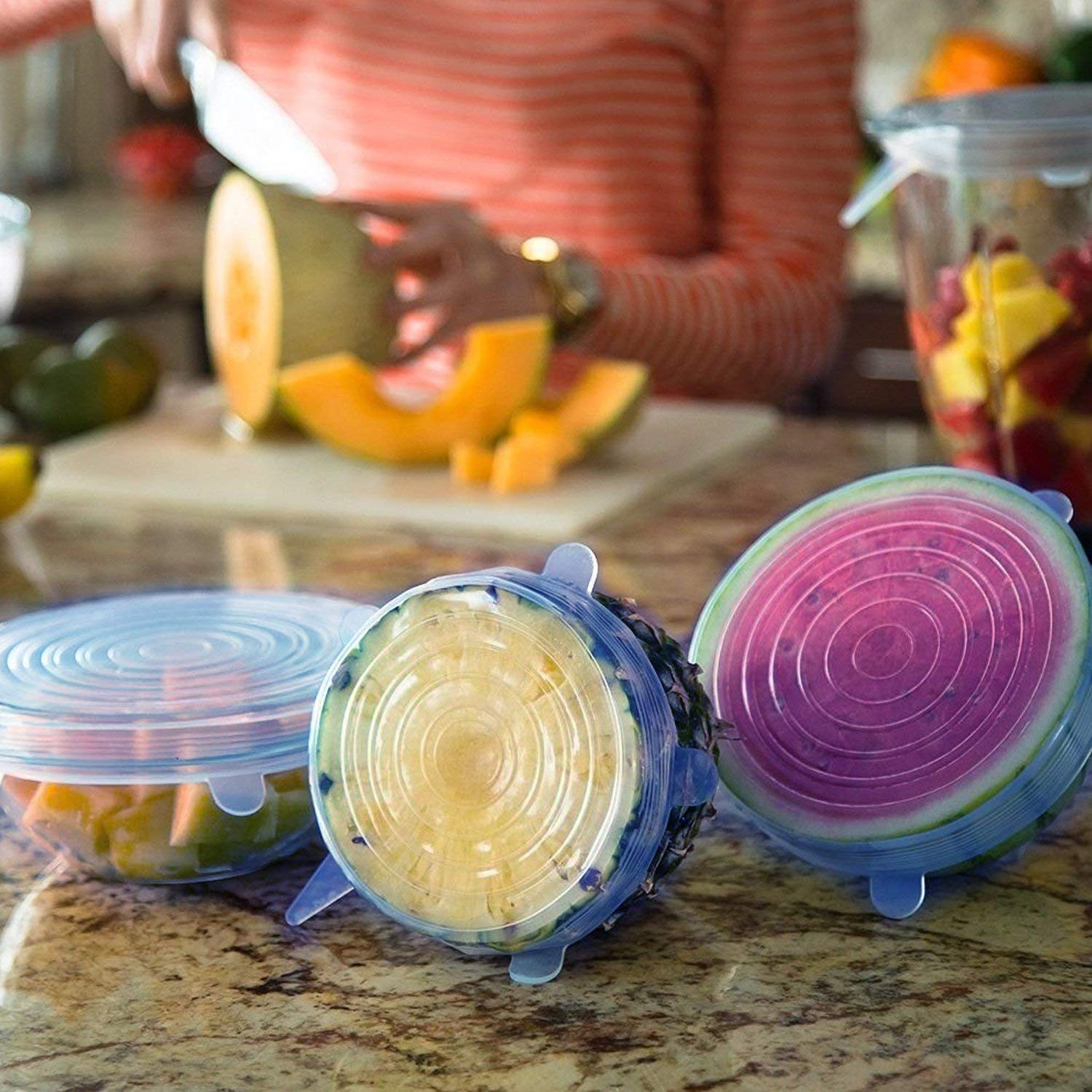 Bolt - Silicone Stretch Lids, Multi Size Reusable Silicone Lids Food and Bowl Covers, Dishwasher and Freezer Safe 3