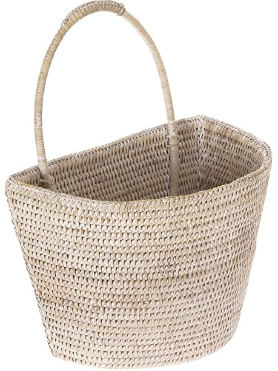 KoubooLa Jolla Rattan Wall Storage Basket with Handle, Hanging Basket, Decorative, Storage Bin for Plants, Flowers, Home Office Organizer, White Wash, Large