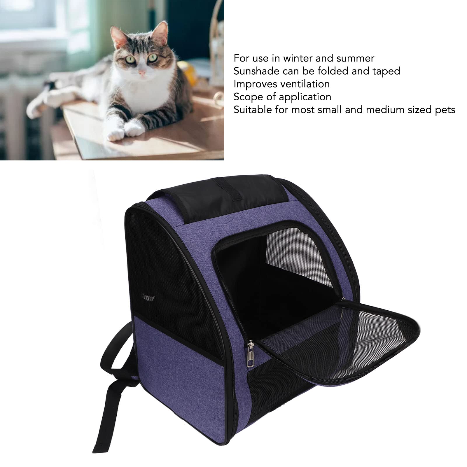 Tragbarer Rucksack für Katzen, große Kapazität, atmungsaktiv, für Reisen, Wandern, Outdoor, für Welpen, Hunde, Katzen (bis 10 kg, Violett)