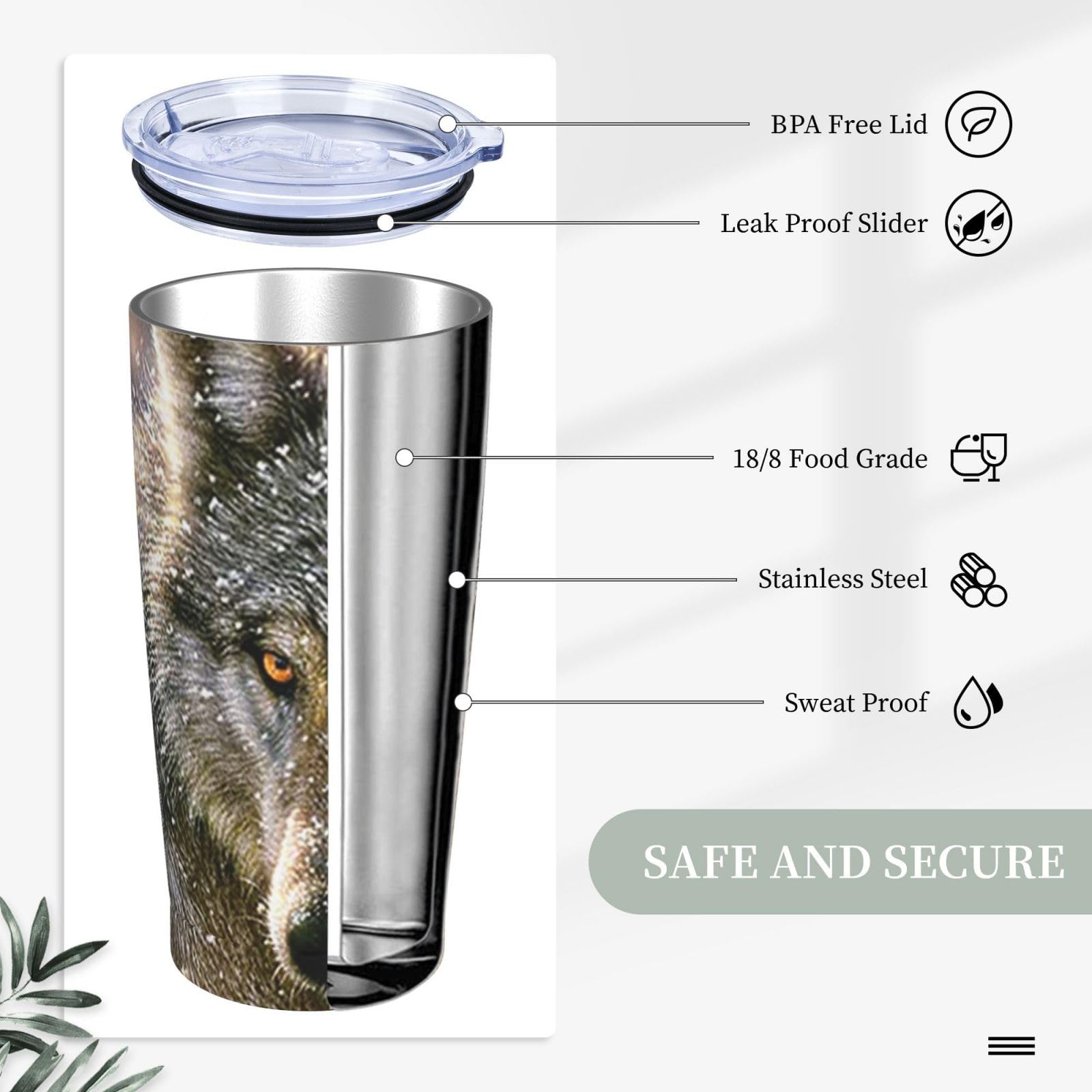 Tazza termica portatile con stampa lupo alla moda in acciaio inox tazza per auto