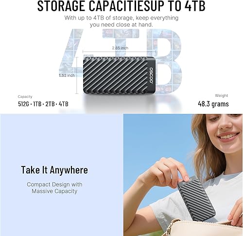 Miniatura 5 de Disco duro SSD portátil de 2 TB, hasta 2000 MBs, USB 3.2 Gen 2x2, unidad externa de estado sólido, dual USB-C y A, compatible con iPhone 151617,