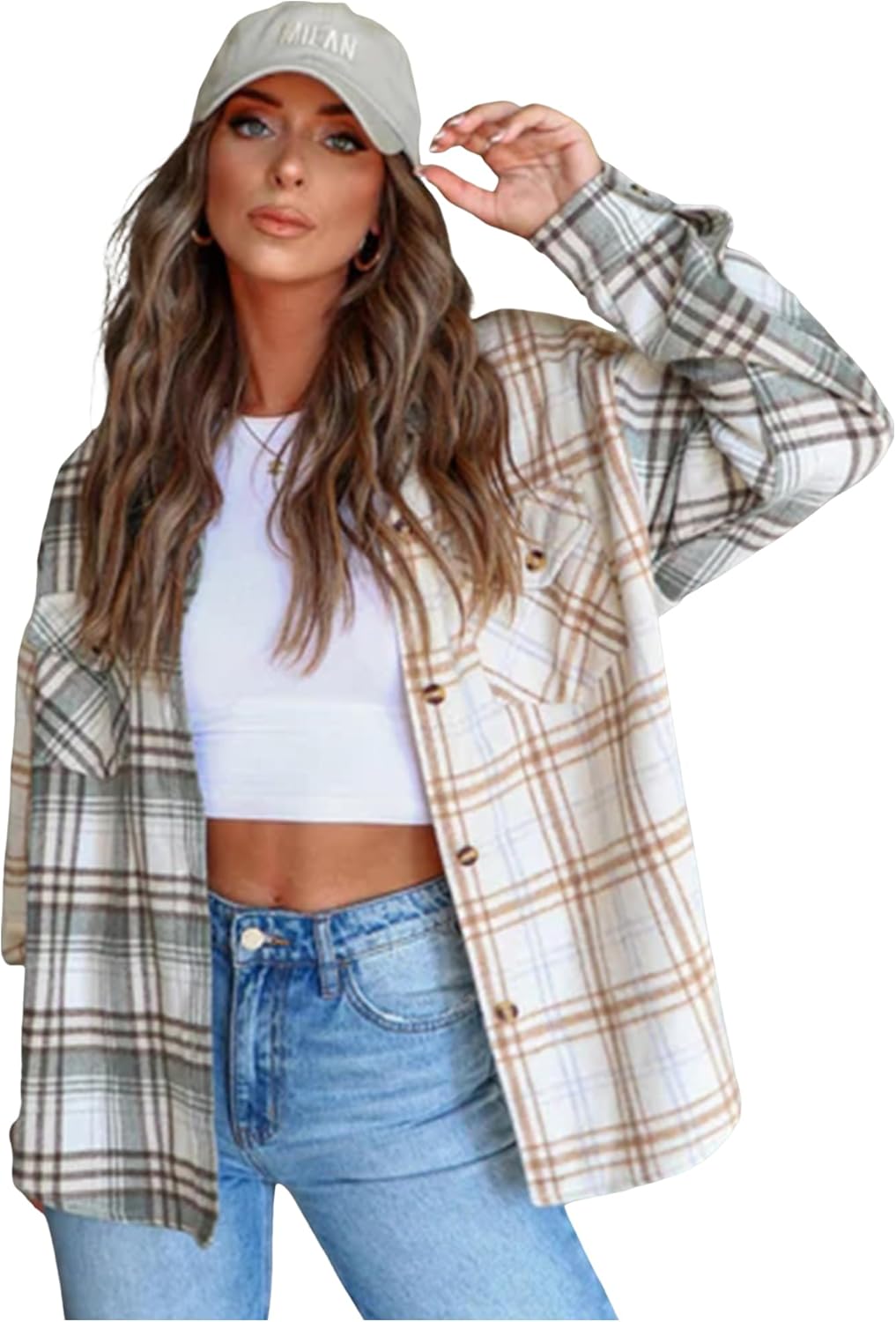 ZAFUL Womens Plaid Shirts Button Down Shacket Long Sleeve Collared Business Casual Blouses Tops