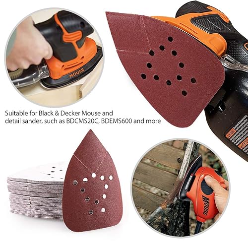 Miniatura 36 de Hojas de lijado de grano 120 para lijadoras de ratón Black and Decker, 50 piezas de papel de lija de 12 agujeros con gancho y bucle, papel de lija