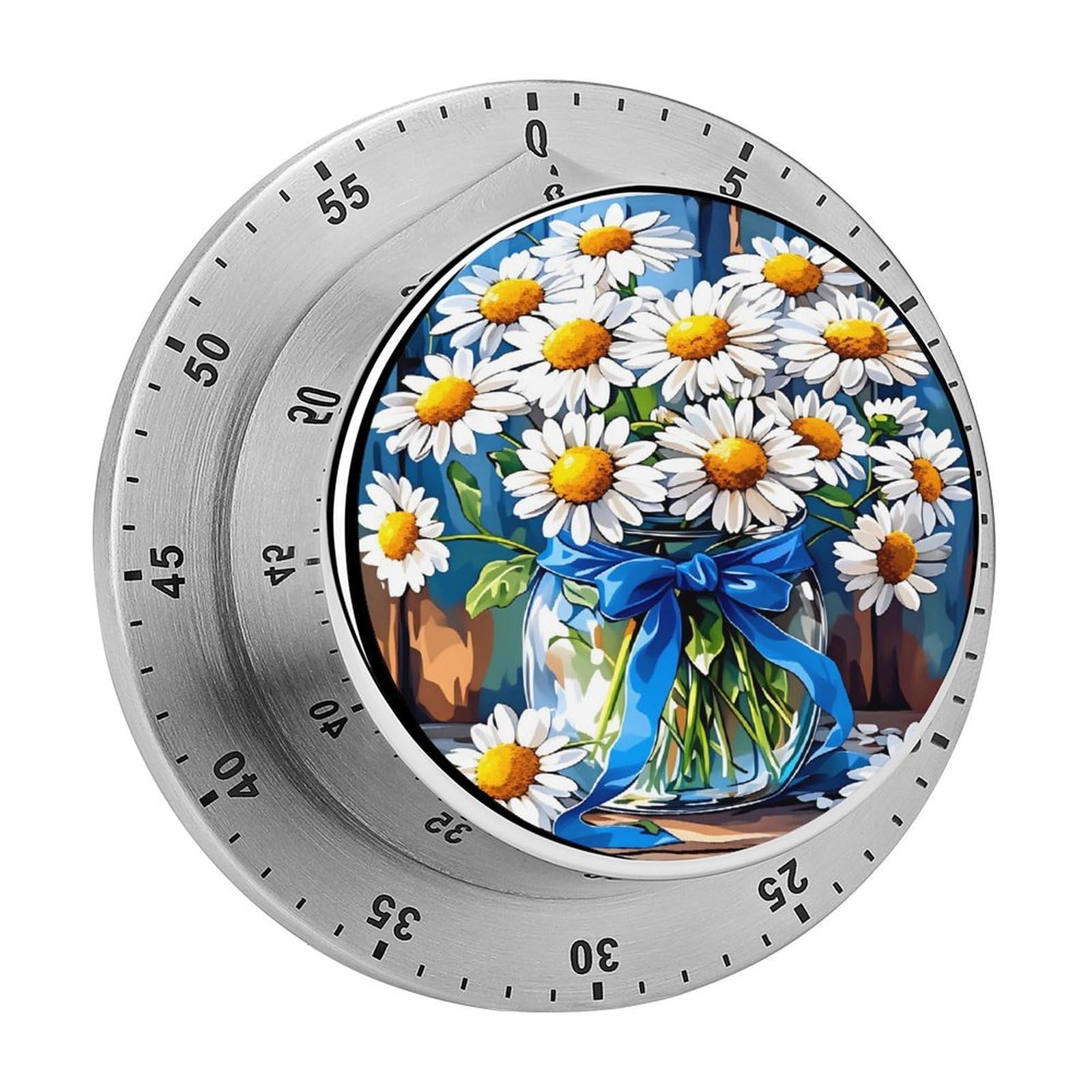 Daisy Flowers 60 Minute Wind Up Timer,Visual Mechanical Magnetic Timer with Loud Alarm for Kitchen
