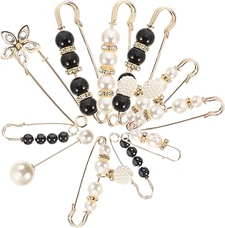 UPKOCH 11個 女性のブローチピン パール安全ブローチピン スカート セーター ショールピン バッグラペルピン 結晶 女性のパンツ ウエストライン 引き締め 逃す ベルト 合金