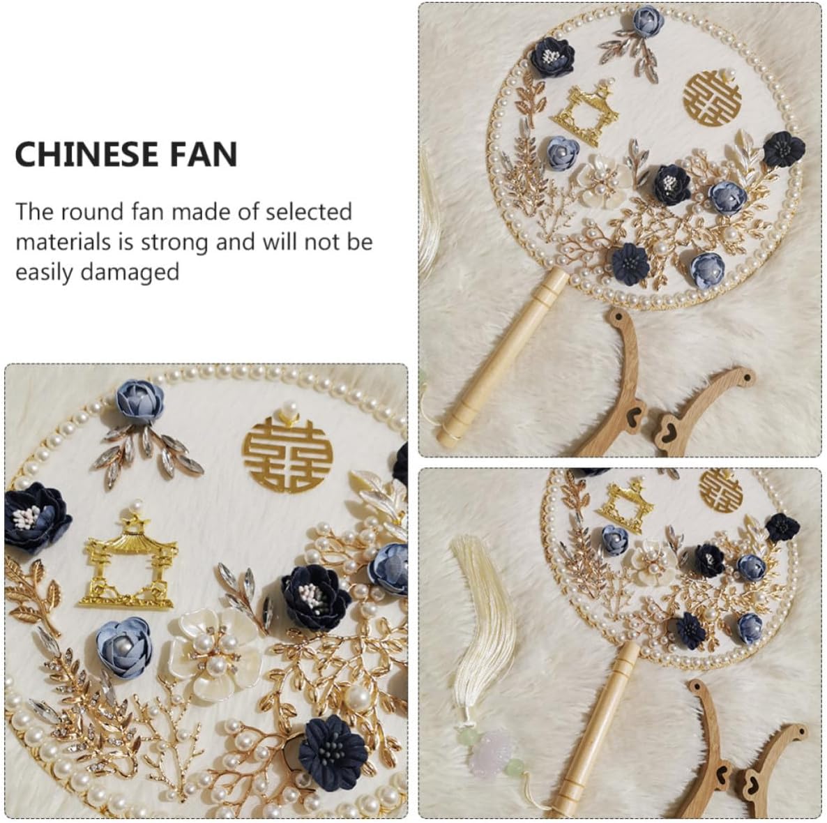 Kisangel Chinese Round Fan Wedding Bridal Accessory Antique Cloth Ornament