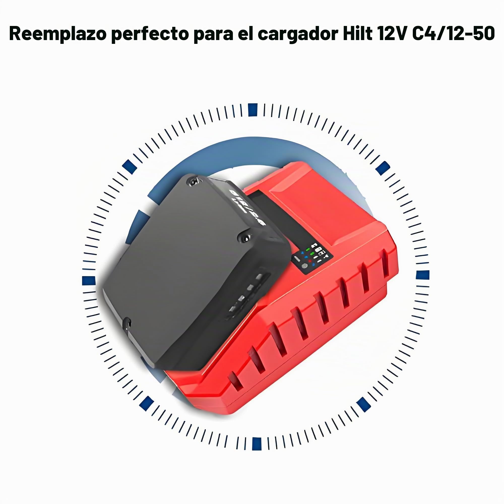 Cargador de Batería 100‑240V Cargador Portátil de Repuesto Accesorios para Herramientas Eléctricas para Hilti Salida 10.8V 4A(EU Plug)
