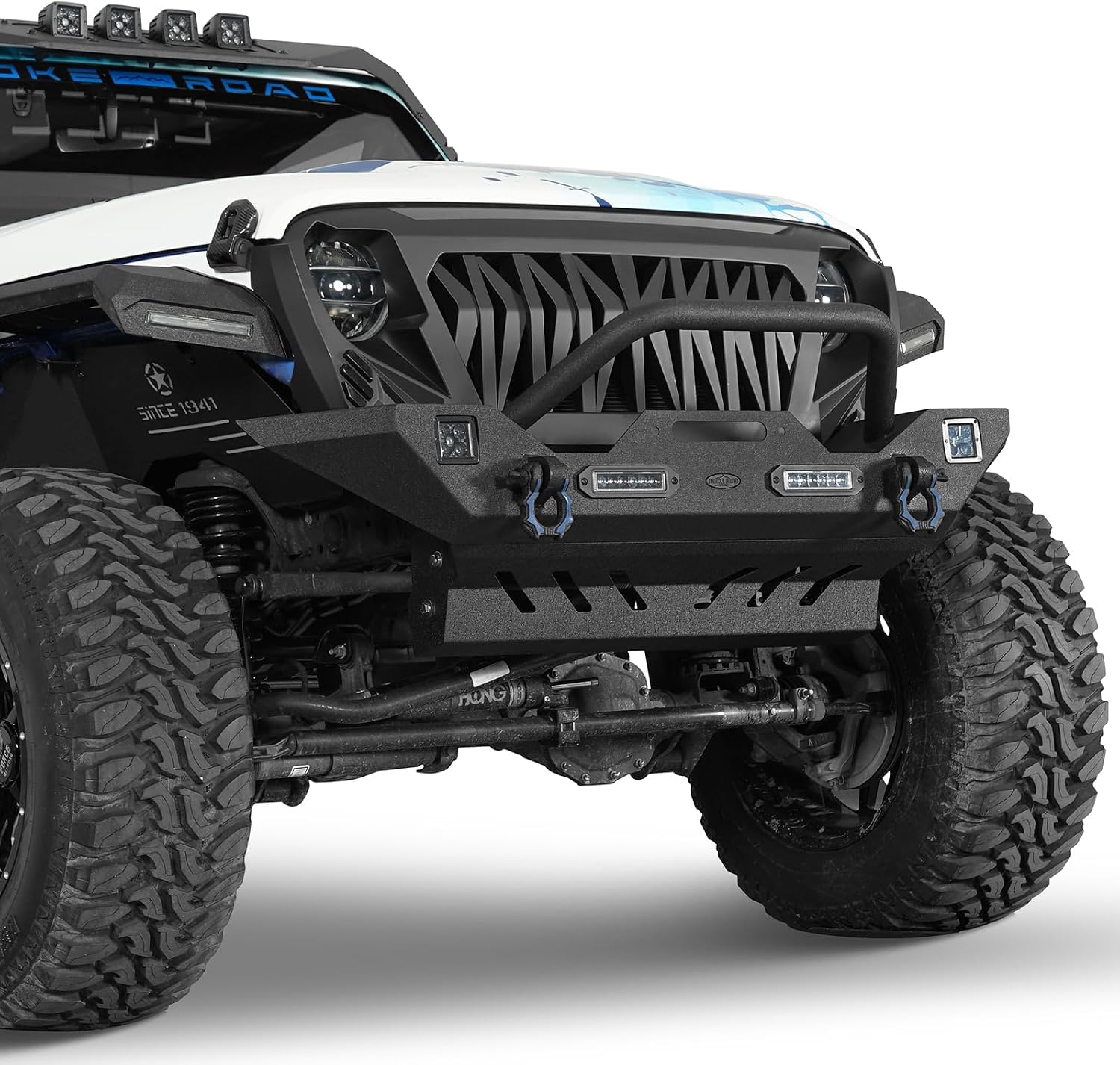 Hooke Road Steel Skid Plate Front Bumper Cover for 2018-2026 Jeep Wrangler JL & Gladiator JT, Offroad Lower Body Armor Guard, Only Compatible Different Trail Front Bumper