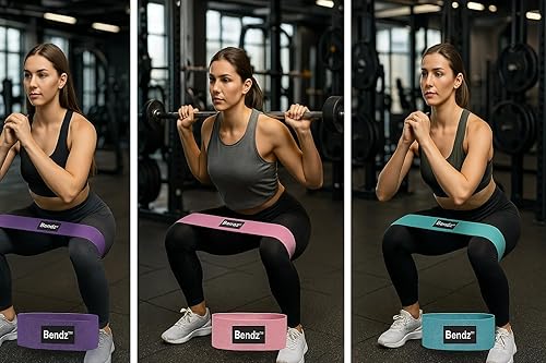 Miniatura 7 de Bandas de resistencia para mujer  Juego de 3 bandas para glúteos con bolsa de transporte  Bandas de ejercicio de tela para glúteos, piernas y