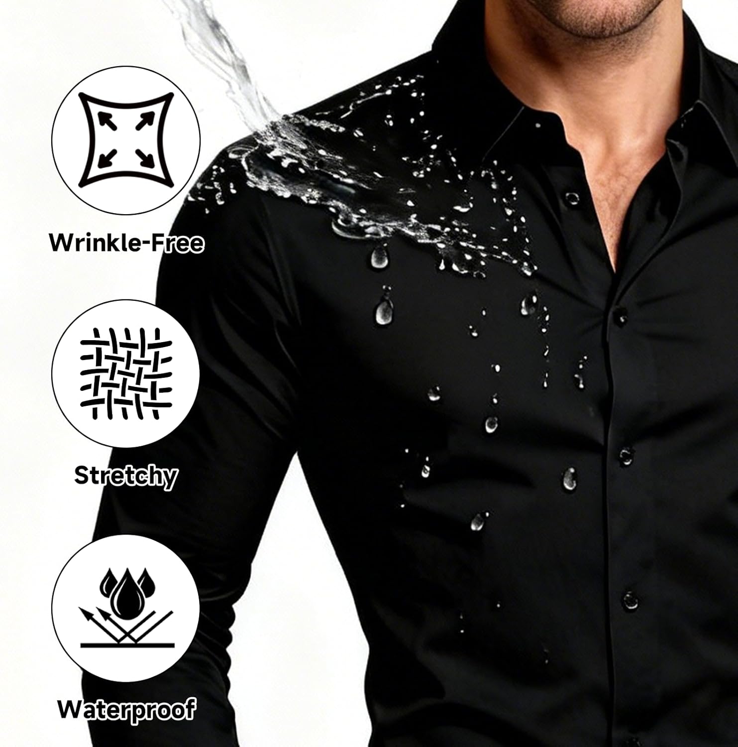 Men's Stain Shield Dress Shirts Stretch Wrinkle Free Fit Long Sleeve Solid Shirt Business Casual Button Down Shirts - Image 6