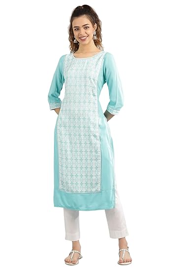 Aurelia Women's Cotton Regular Fit Printed Regular Kurta